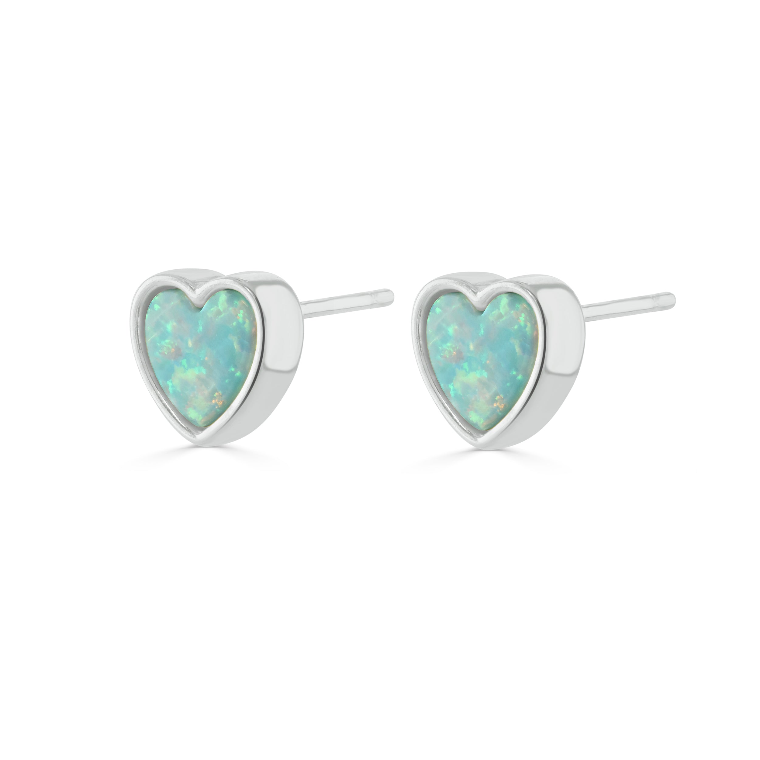 Silver Colour Pop Aqua Opal Heart Stud Earrings