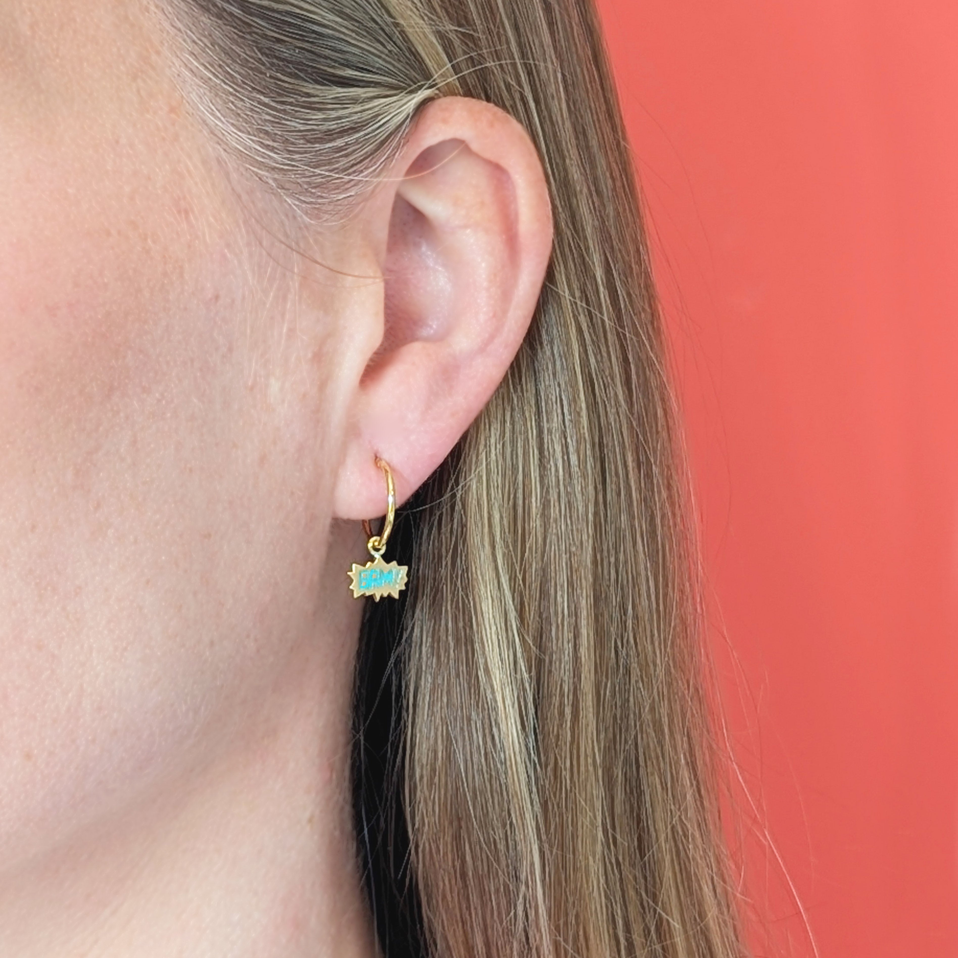 Gold Dainty Bam! & Pow! Enamel Hoop Earrings