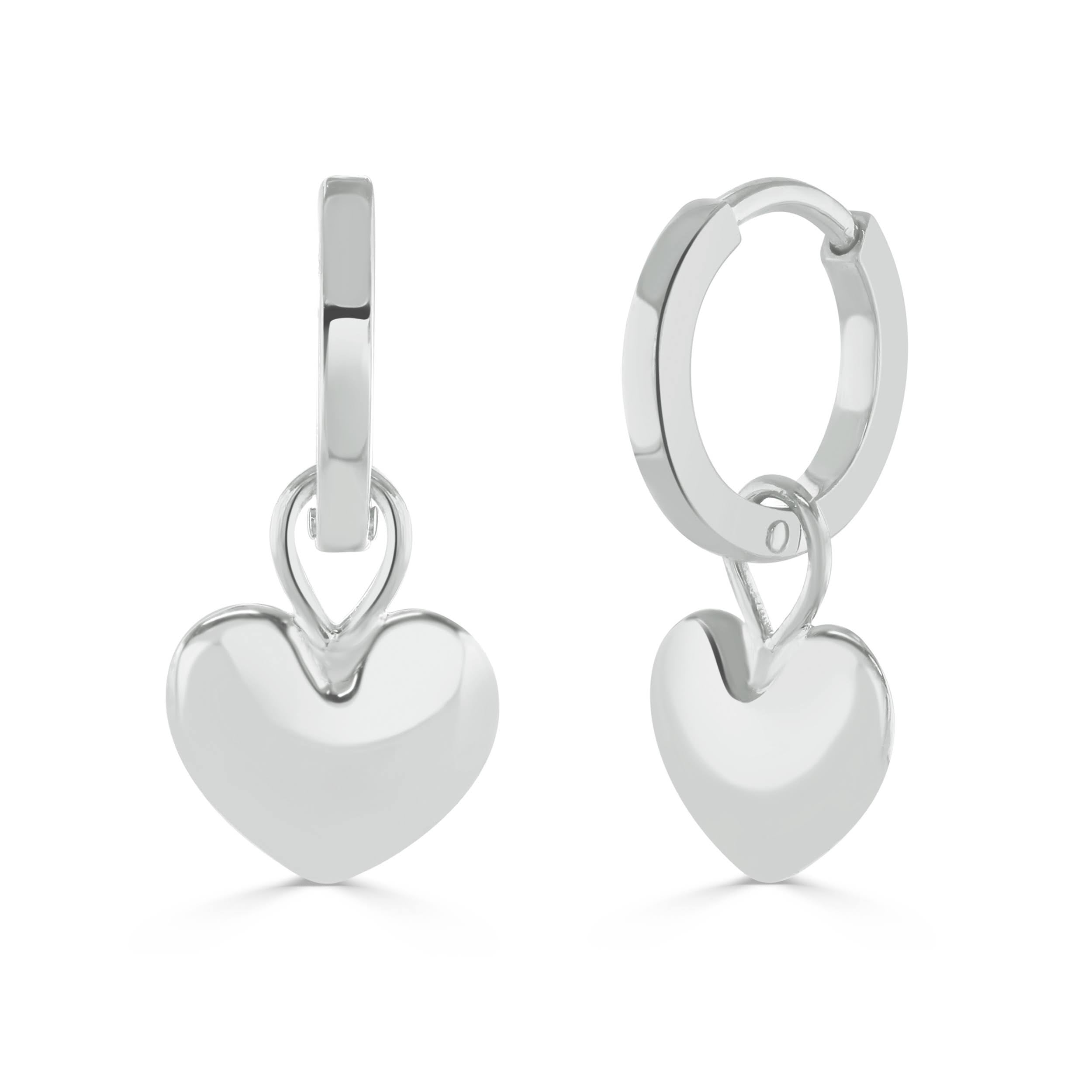 Silver Heart Charm on Huggie Hoop