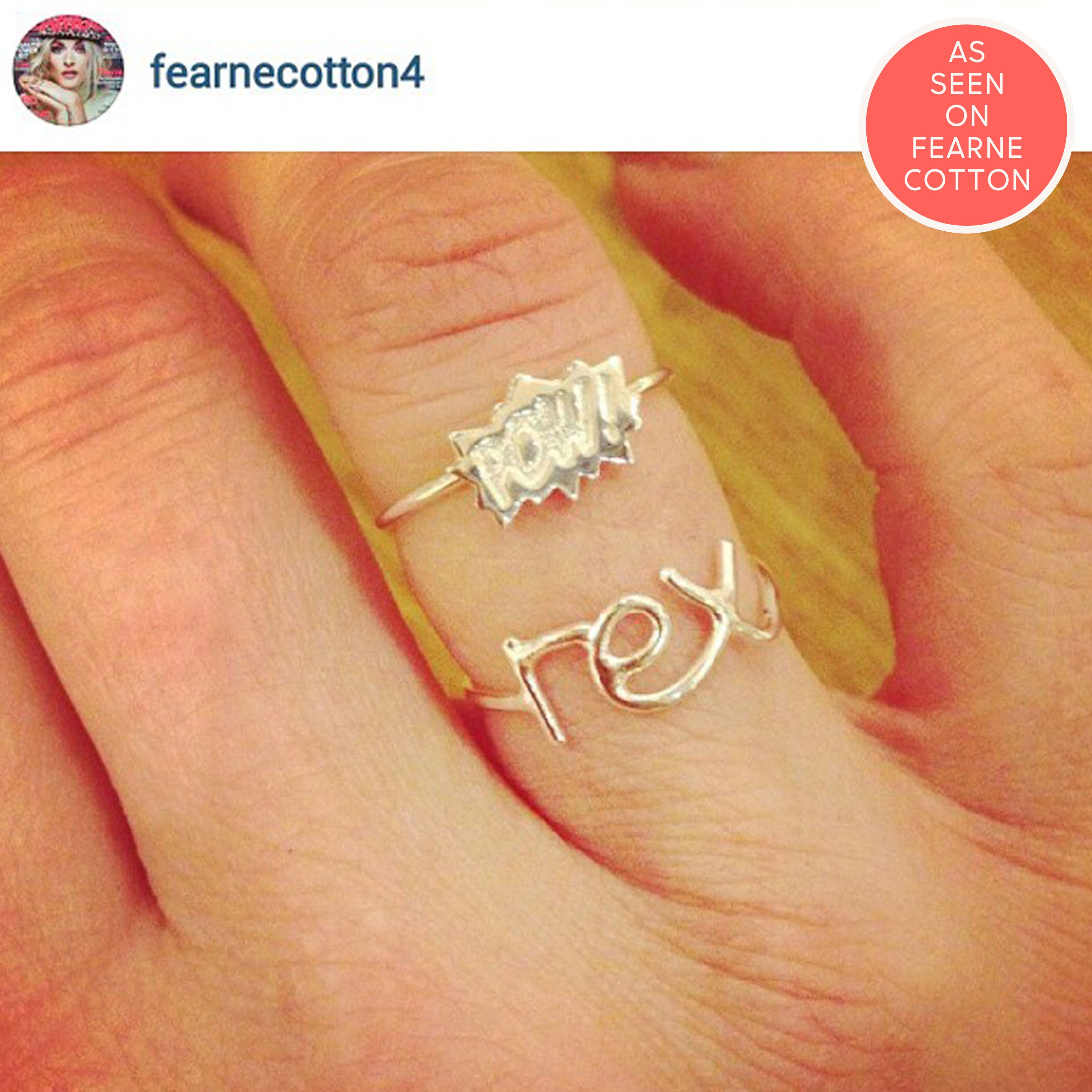 Fearne Cotton wears personalised rex ring in silver close-up