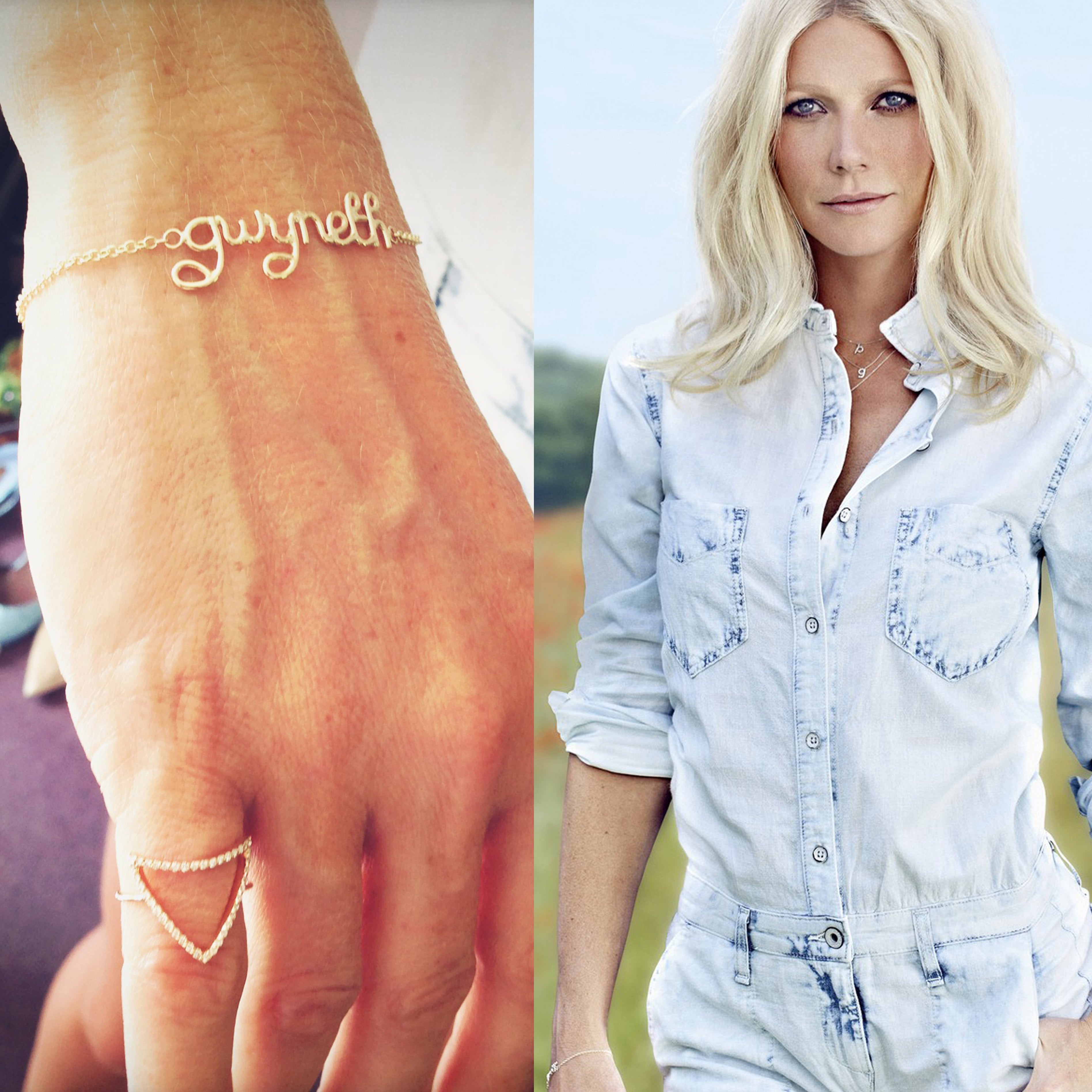 Gwyneth Paltrow wears her personalised 'gwyneth' Bracelet