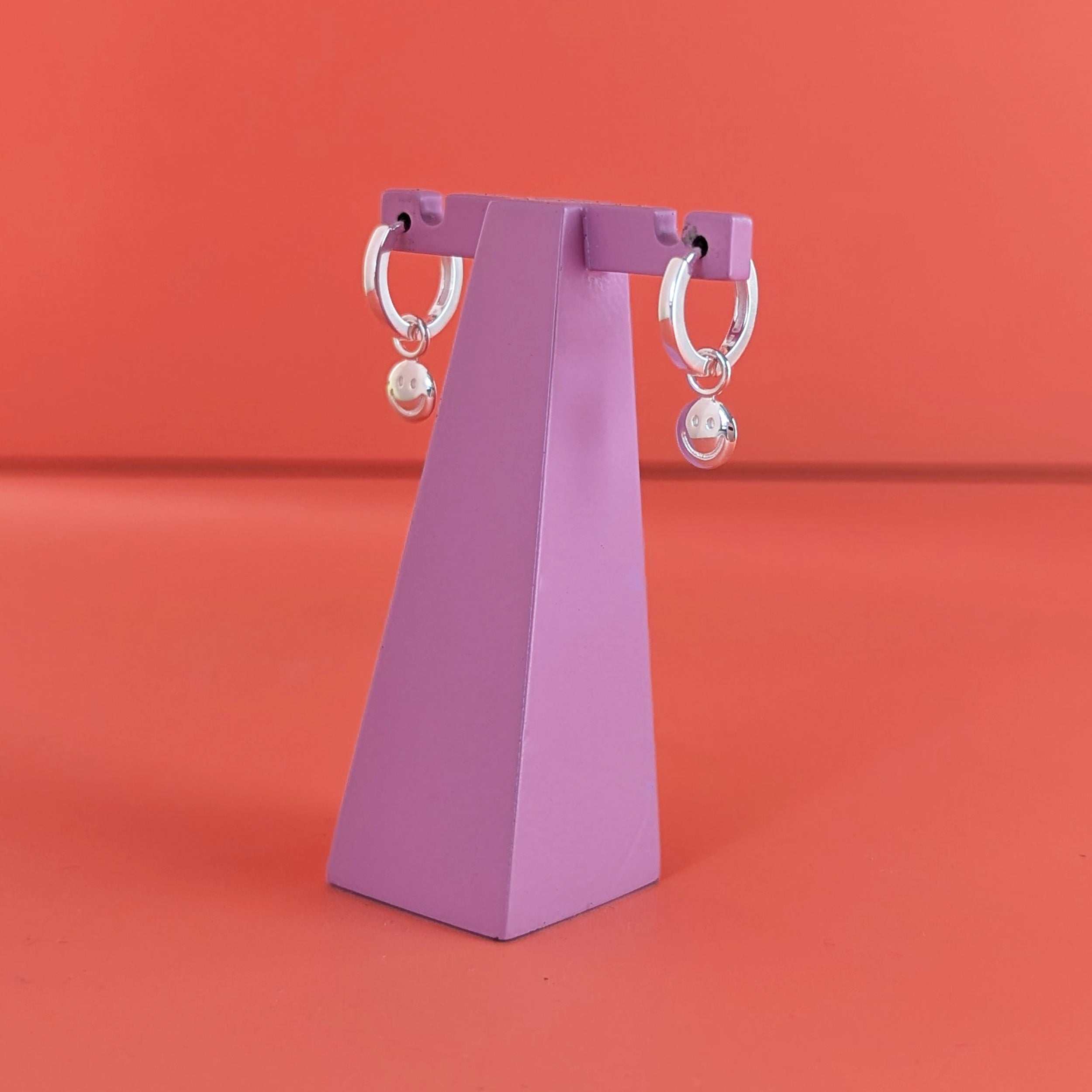 Silver Happy Face Huggie Hoops