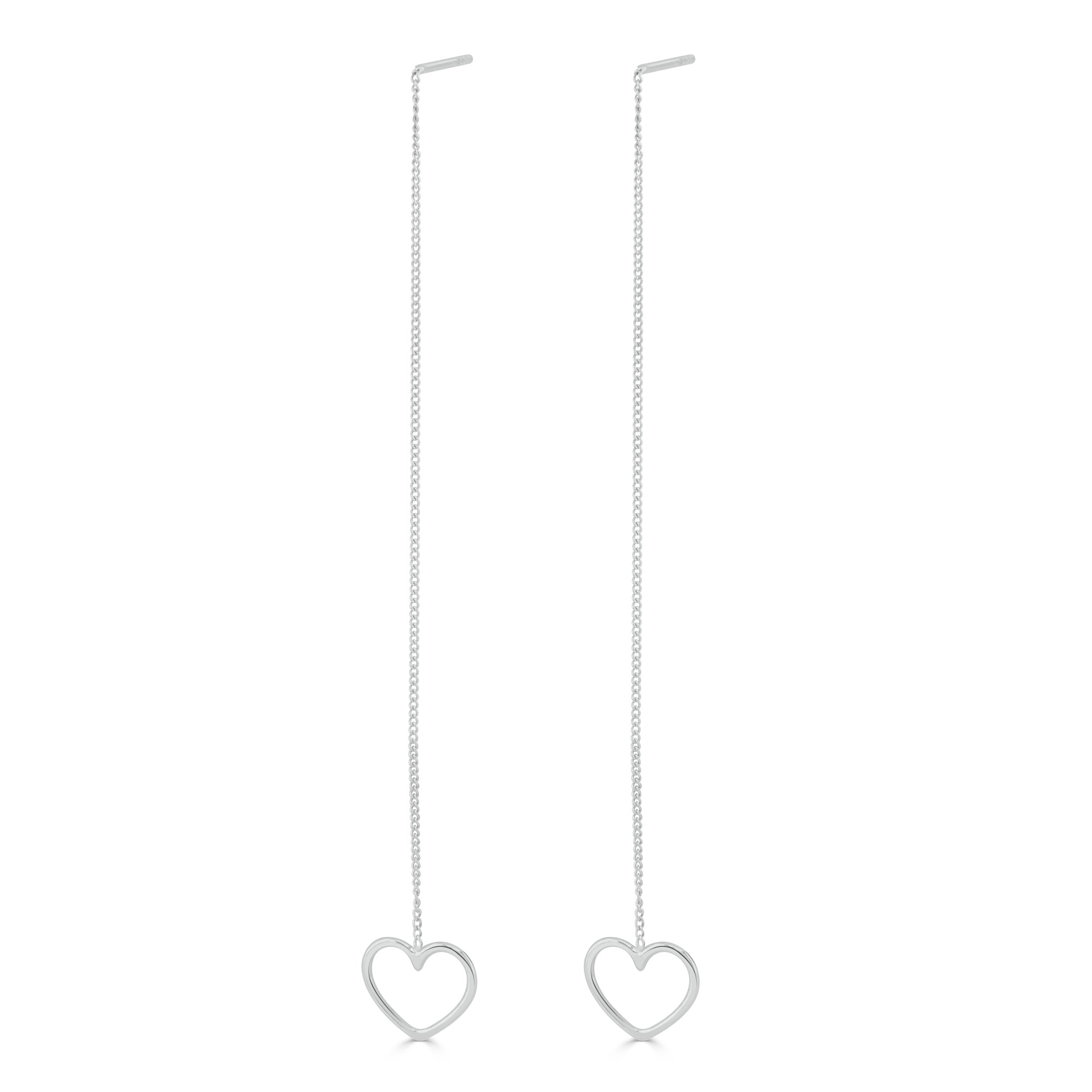 Silver Heart Thread Through Earrings