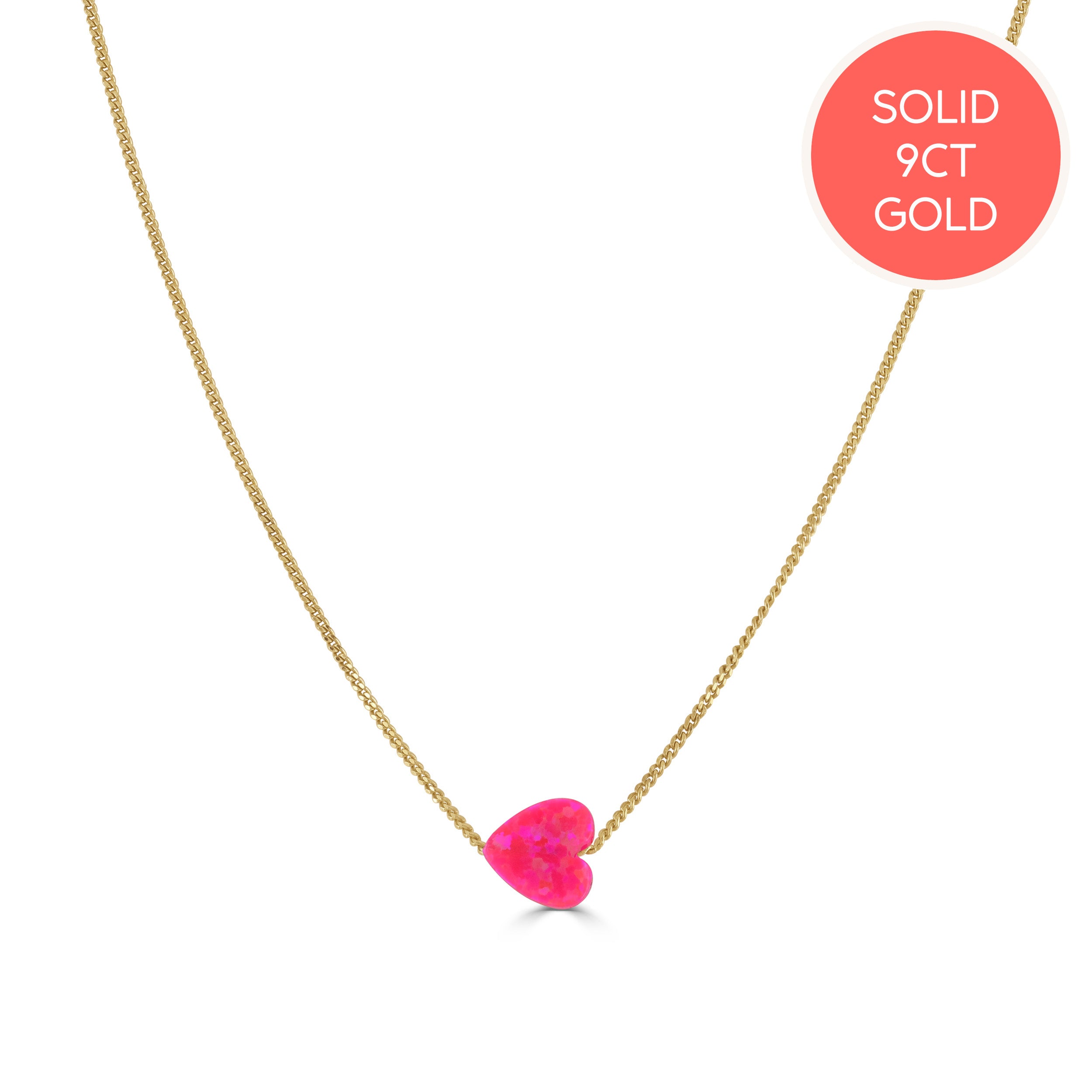 Solid Gold Colour Pop Hot Pink Opal Heart Necklace