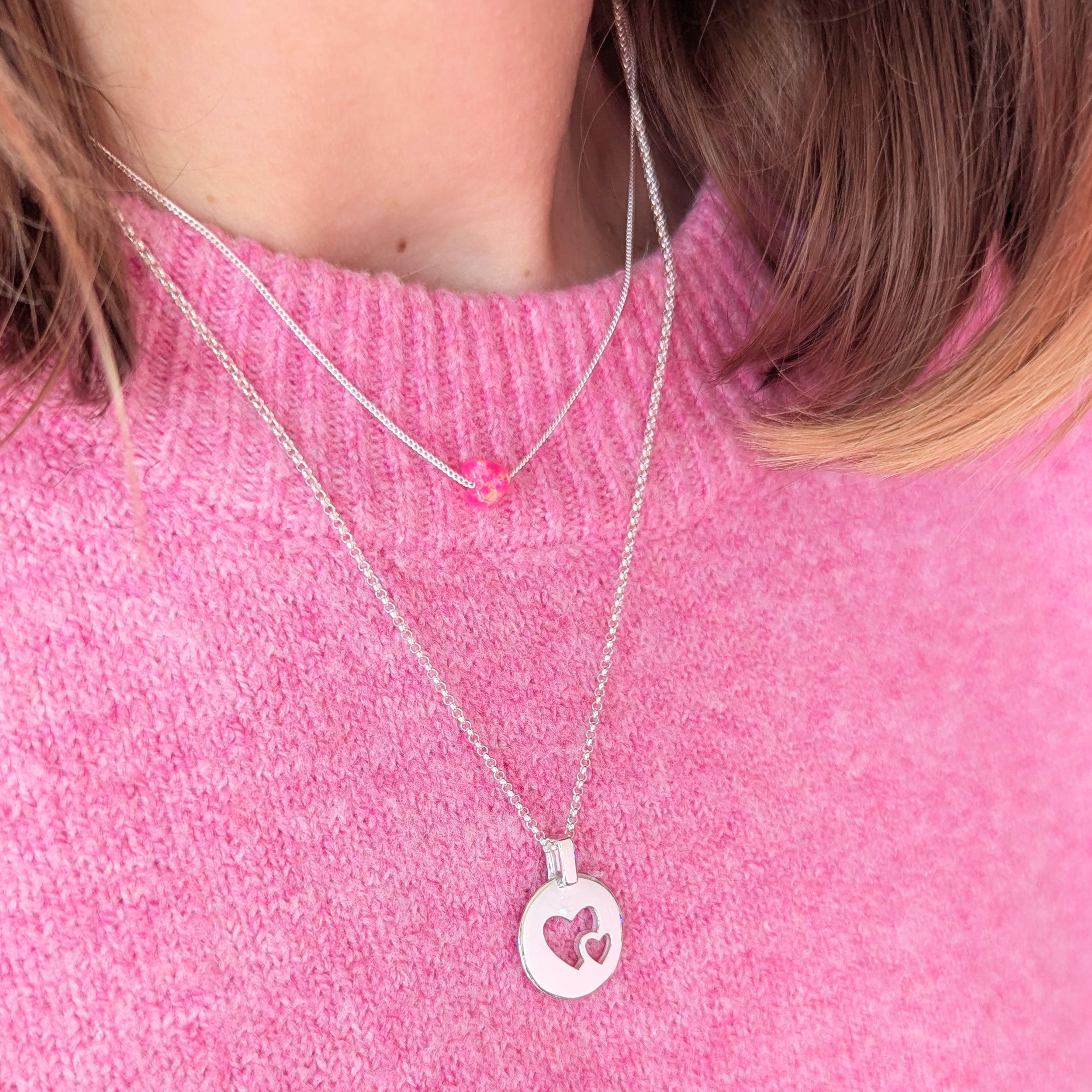 Silver Colour Pop Hot Pink Opal Heart Necklace