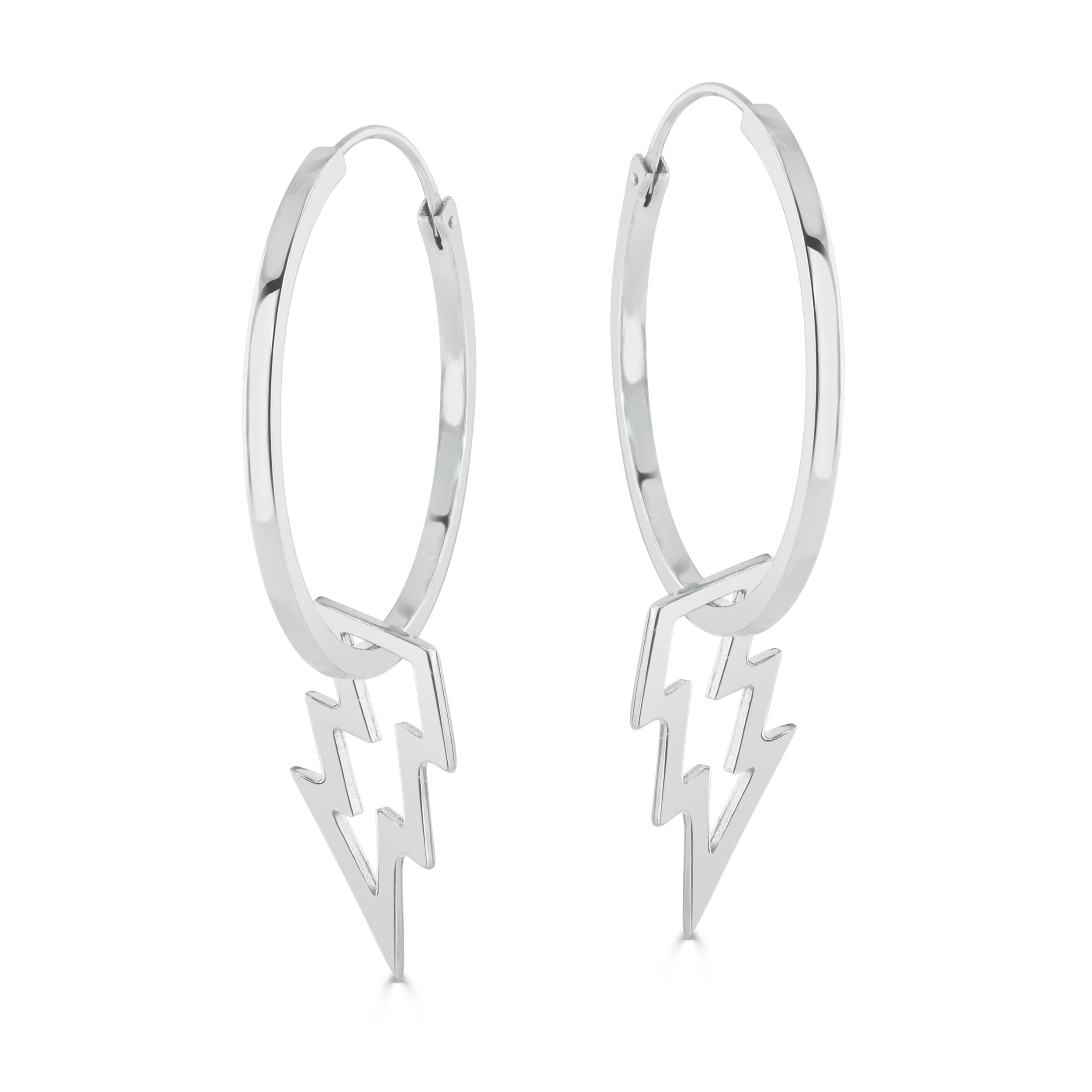 Silver Lightning Hoop Earrings