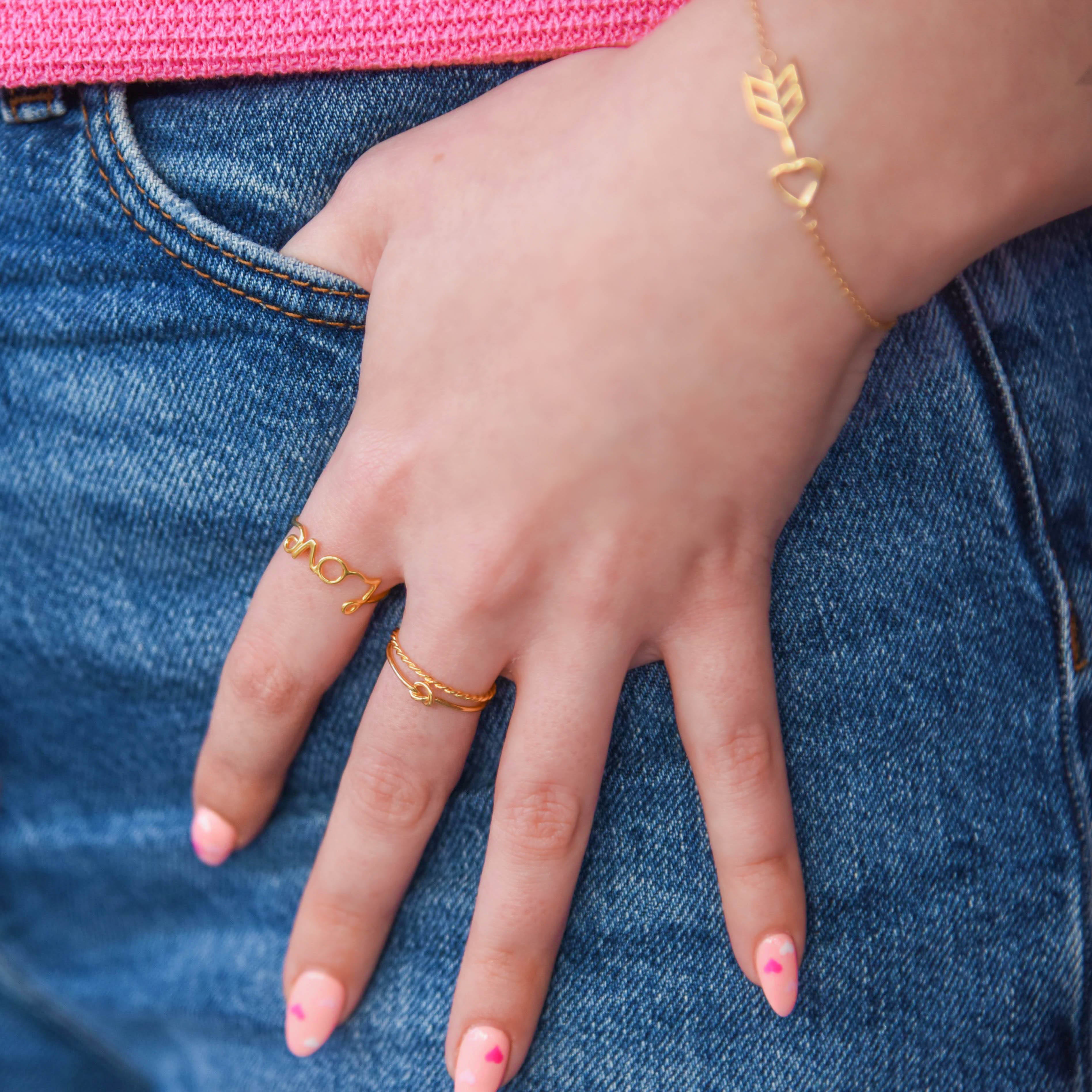 Solid Yellow Gold Written Love Ring