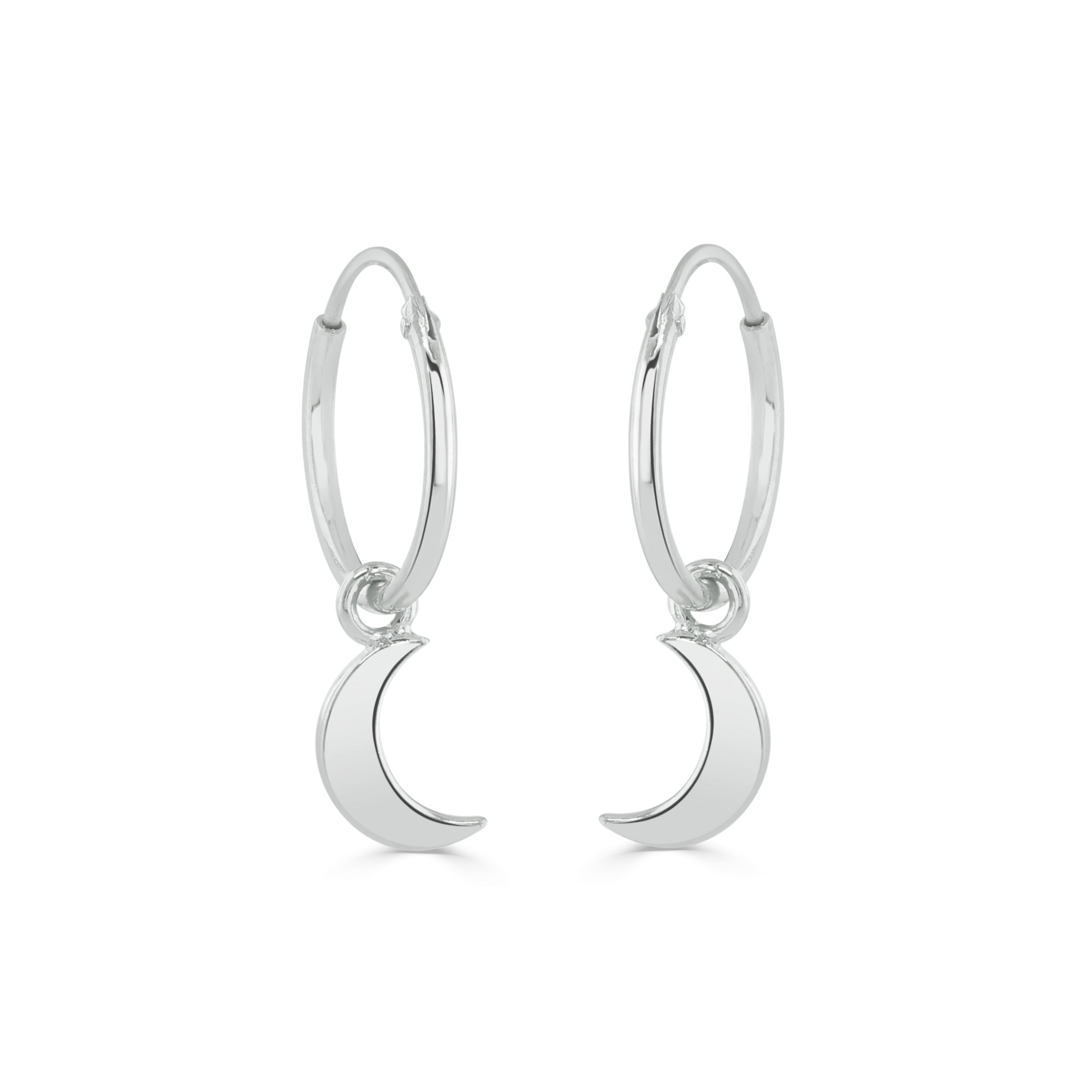 Silver Moon Hoop Earrings