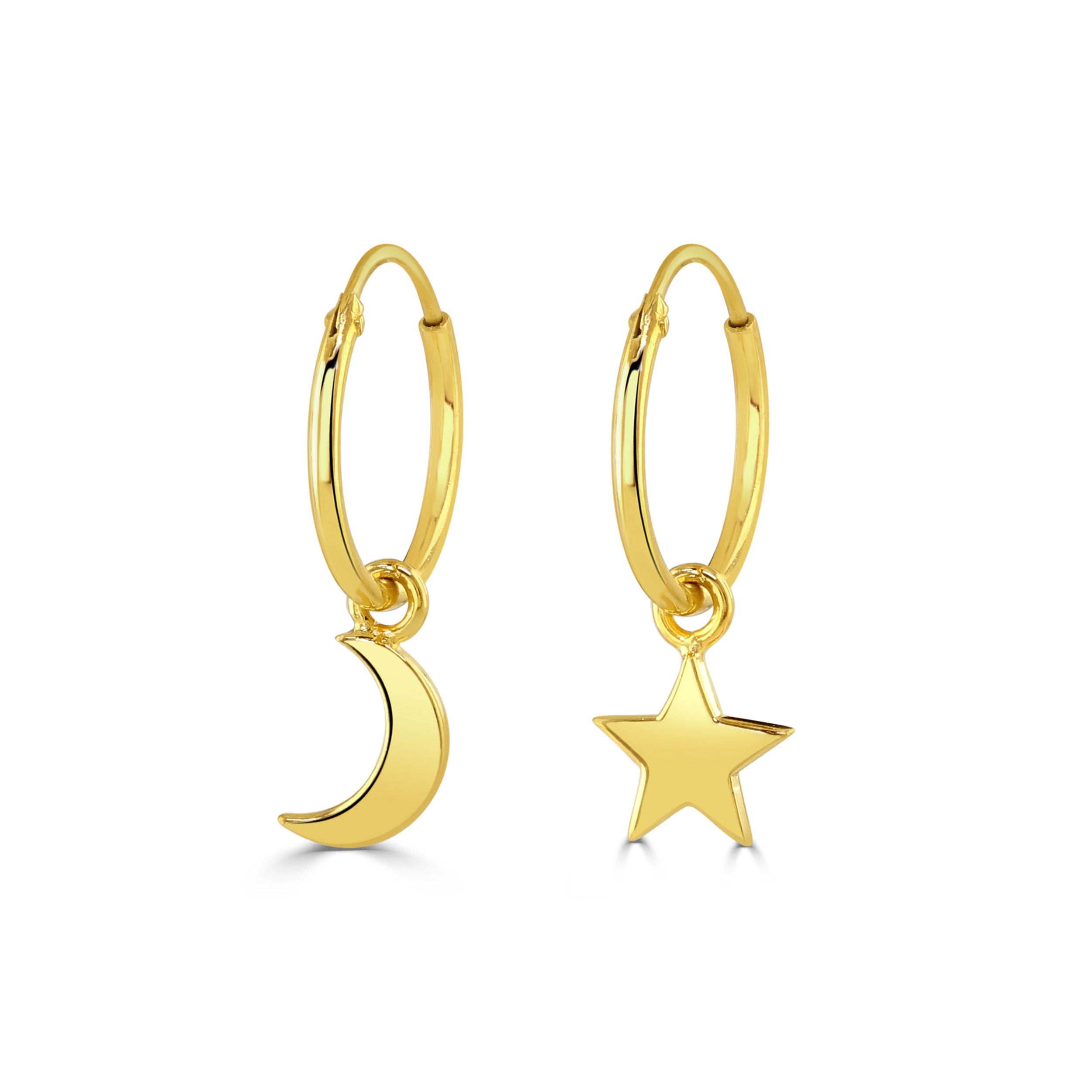 Gold Moon and Star Hoop Earrings