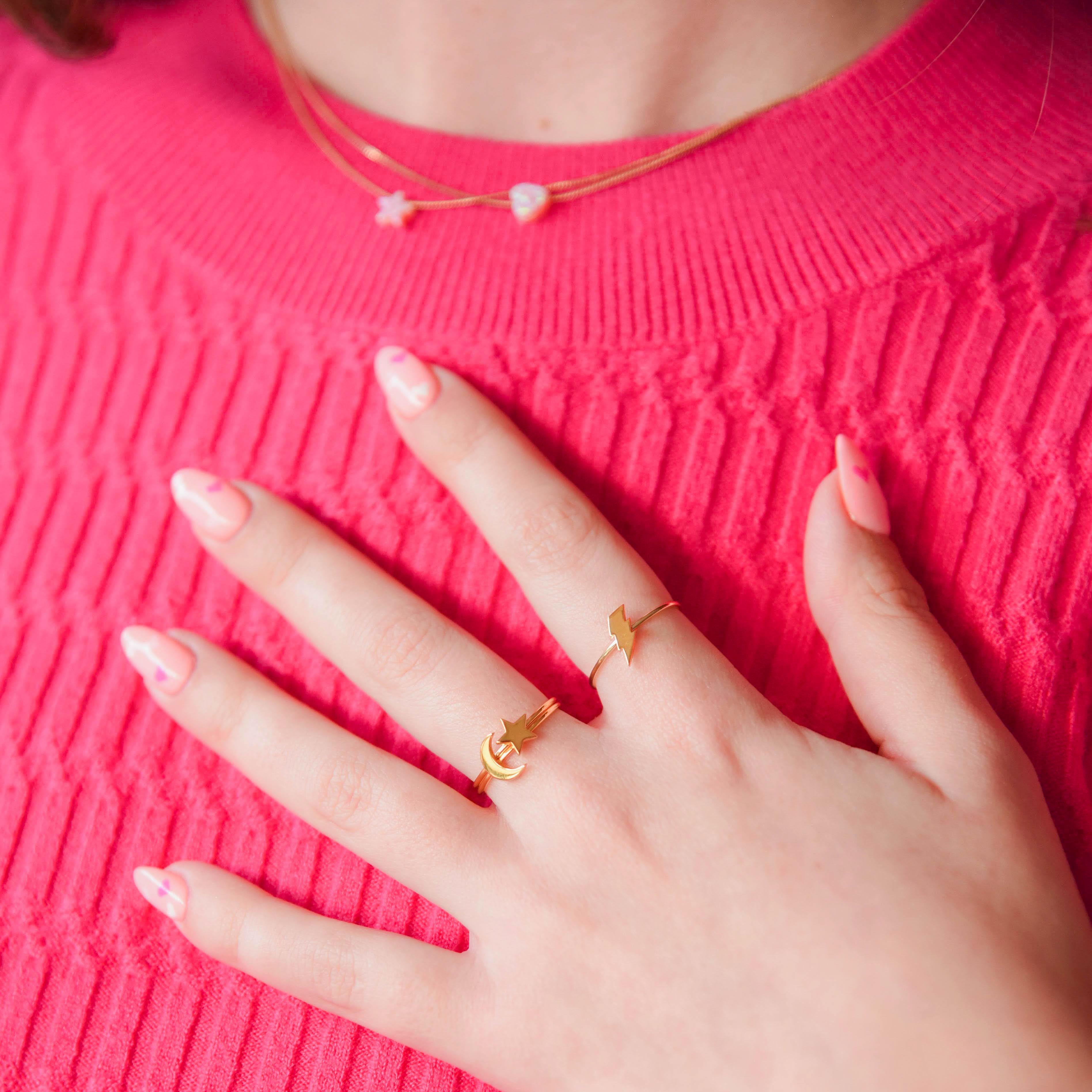 Moon star lightning stacking rings gold