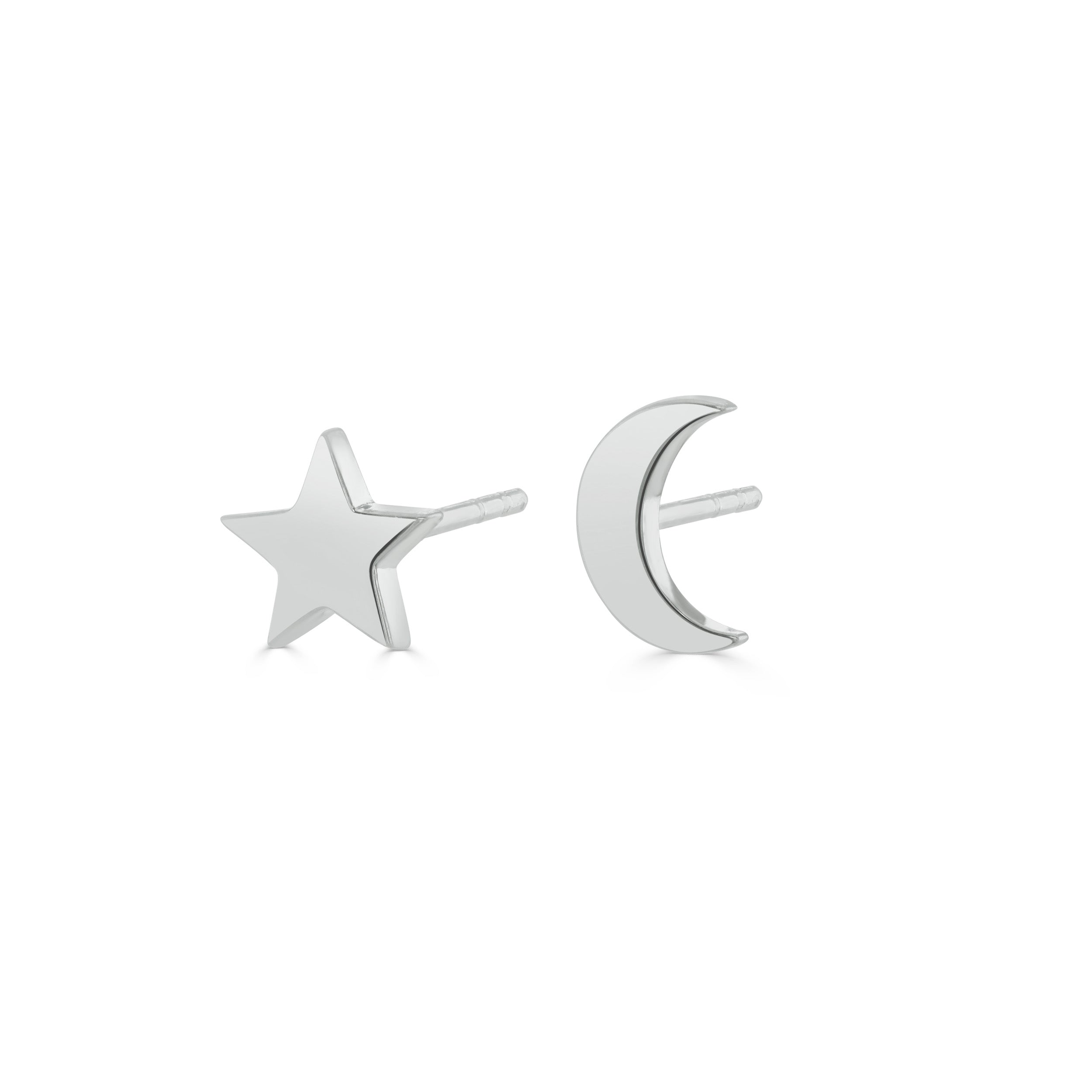 Silver Moon & Star Stud Earrings