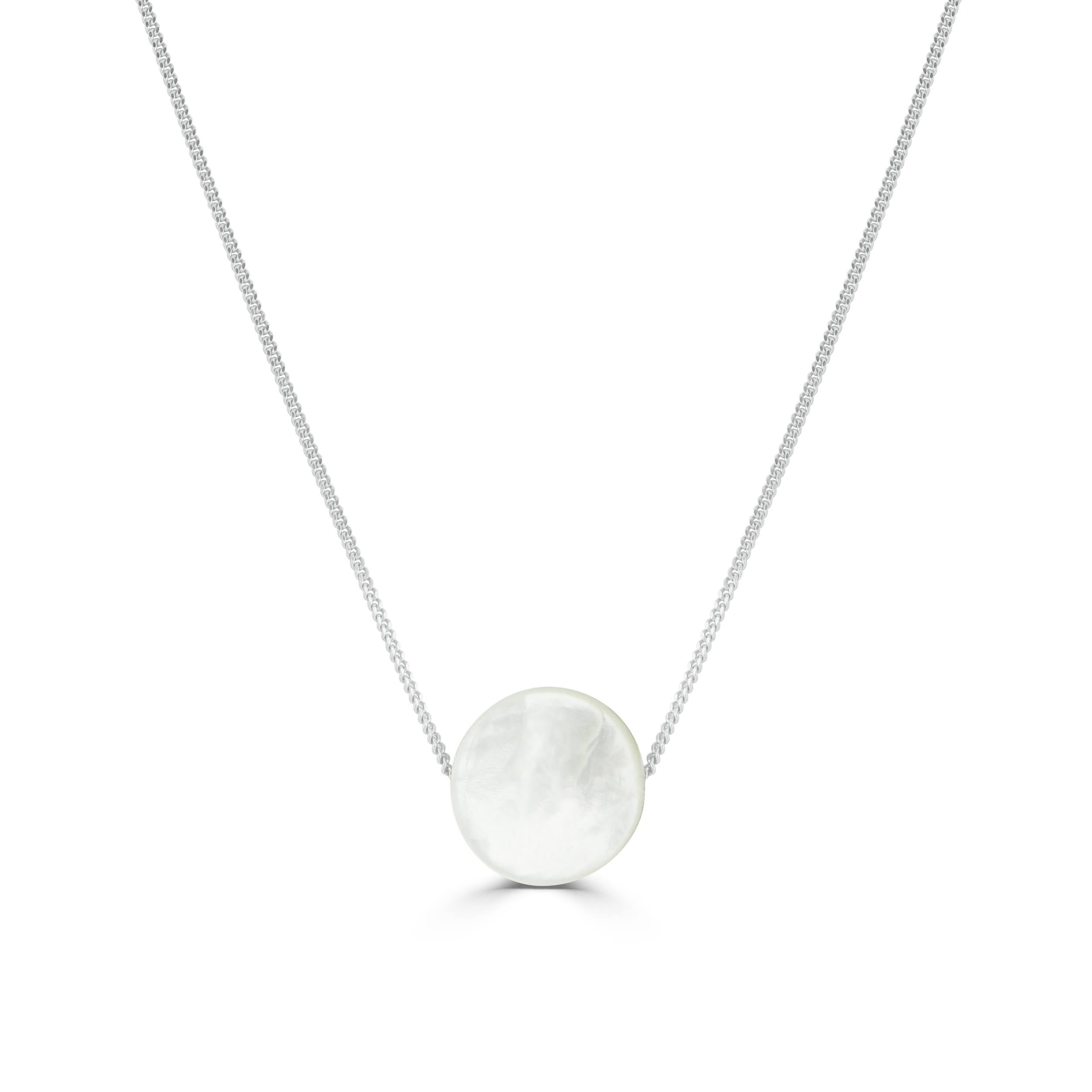 Silver Colour Pop Mother of Pearl Full Moon Necklace