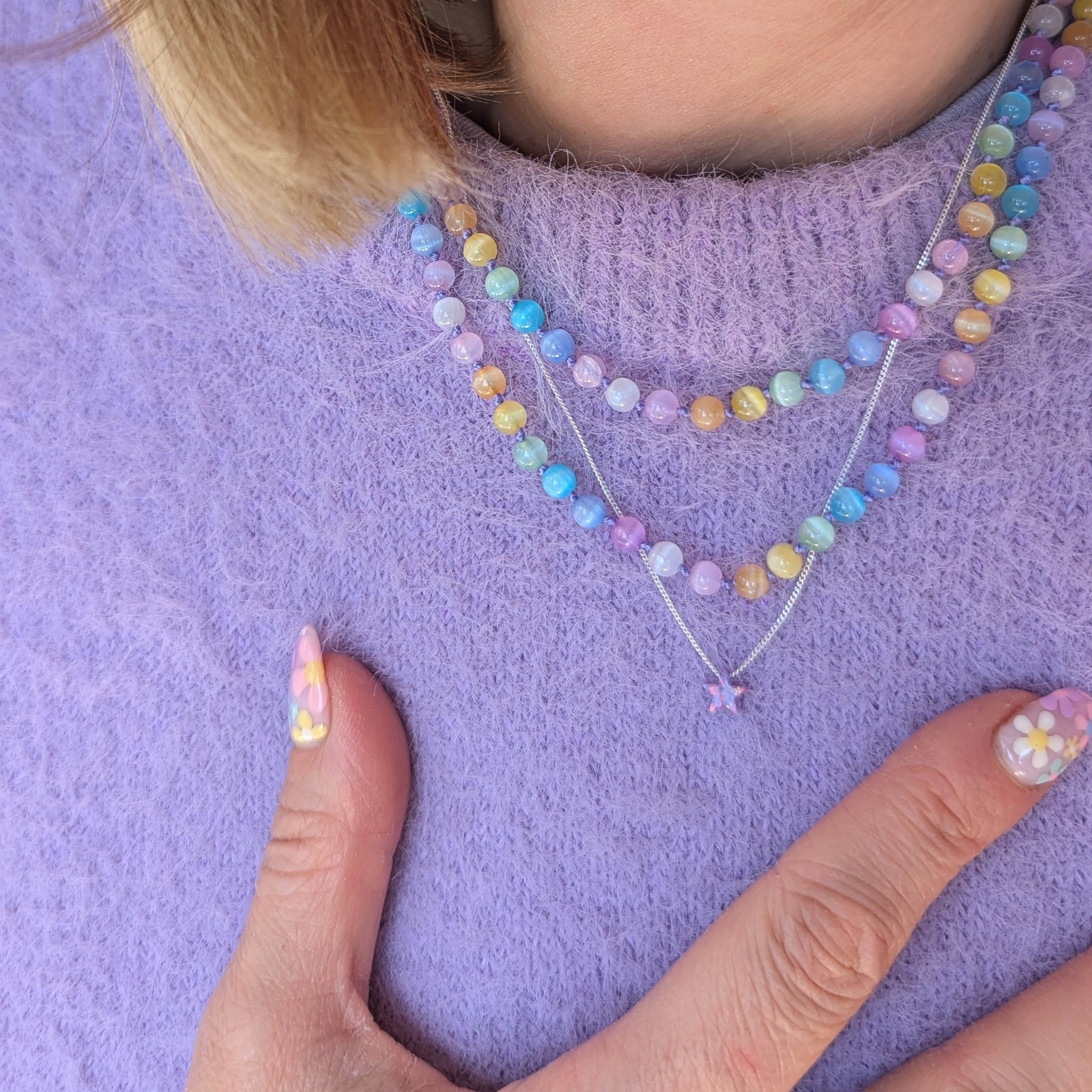 Gold Colour Pop Purple Opal Star Necklace