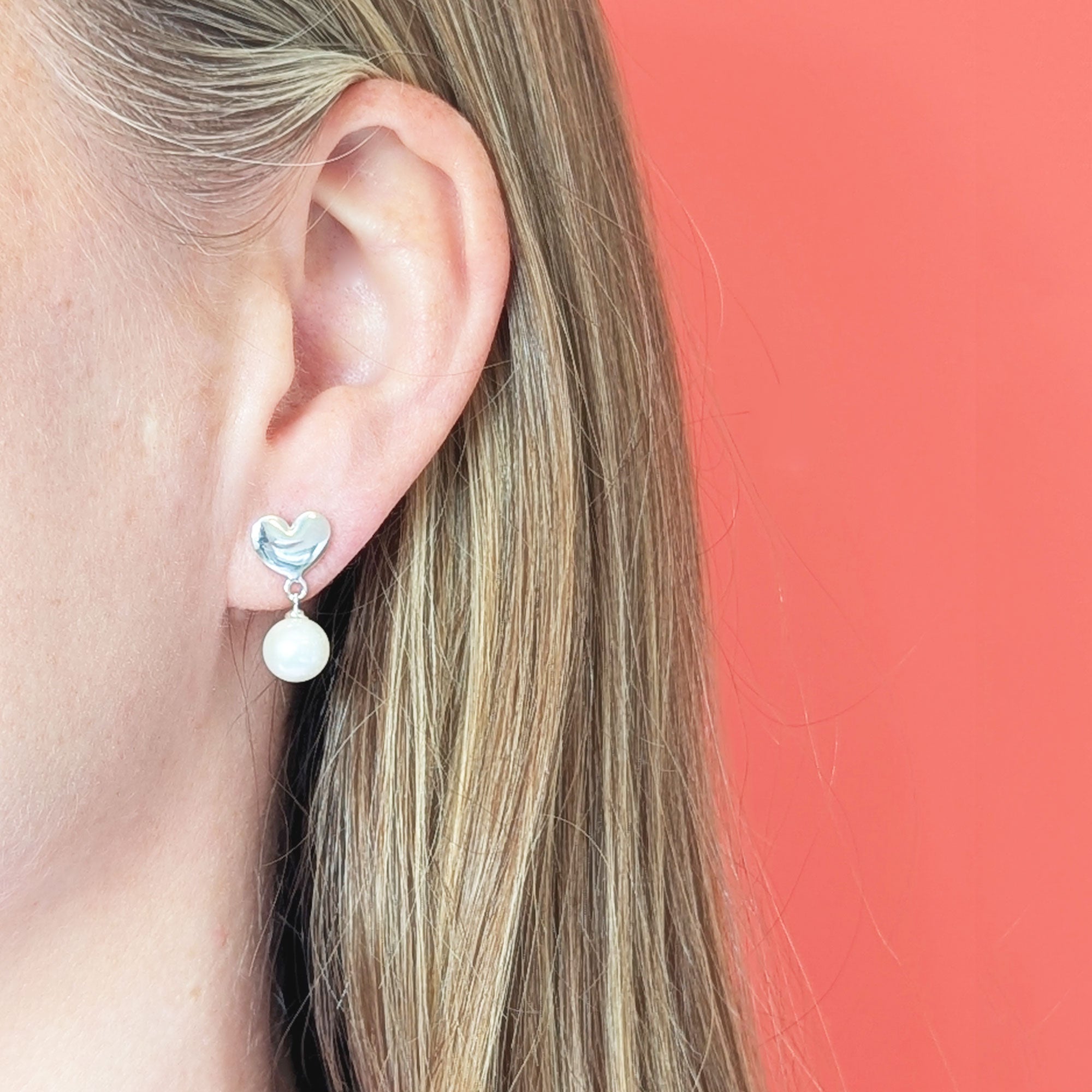 Gold Lustre Heart Pearl Drop Studs