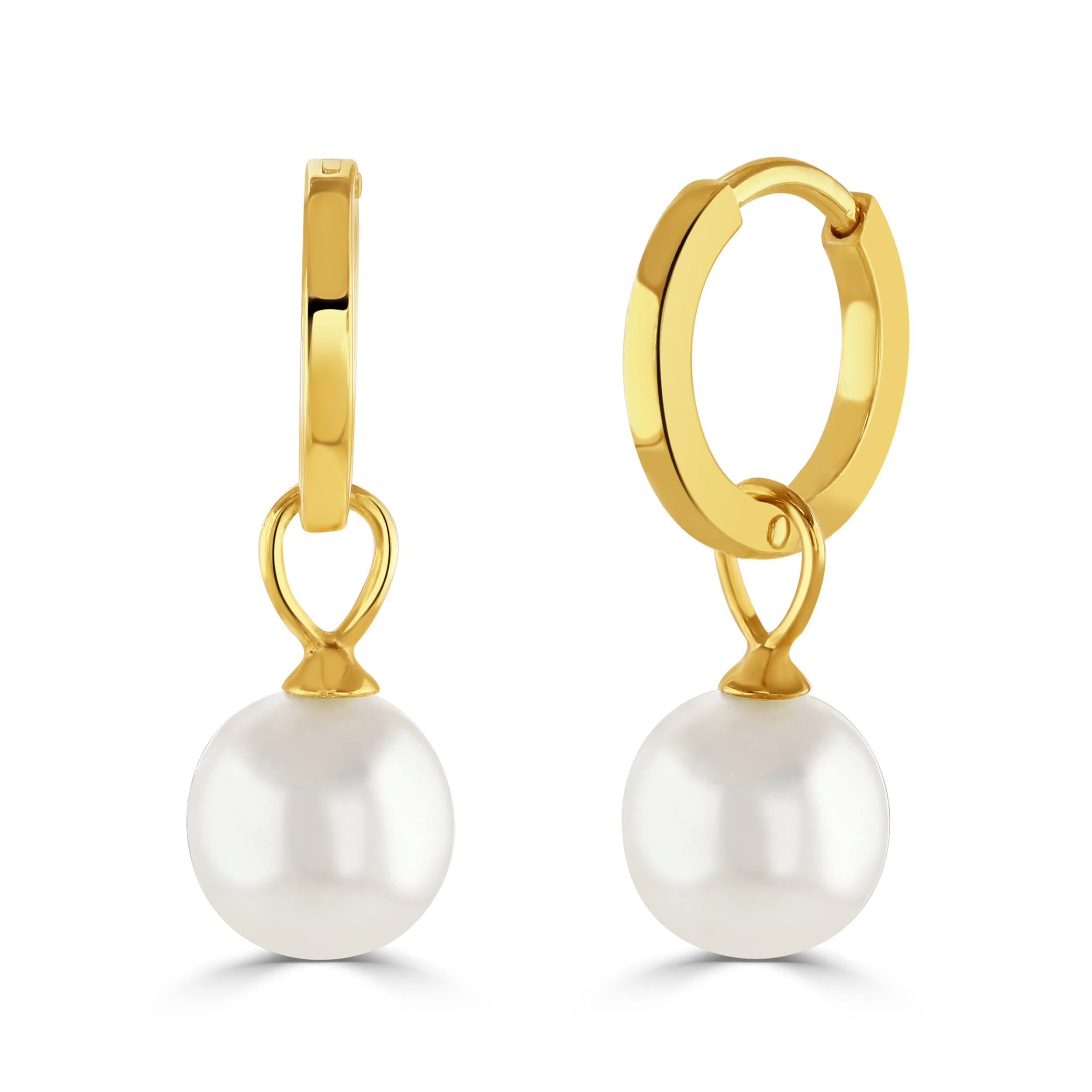 Gold Pearl Huggie Hoop Earrings