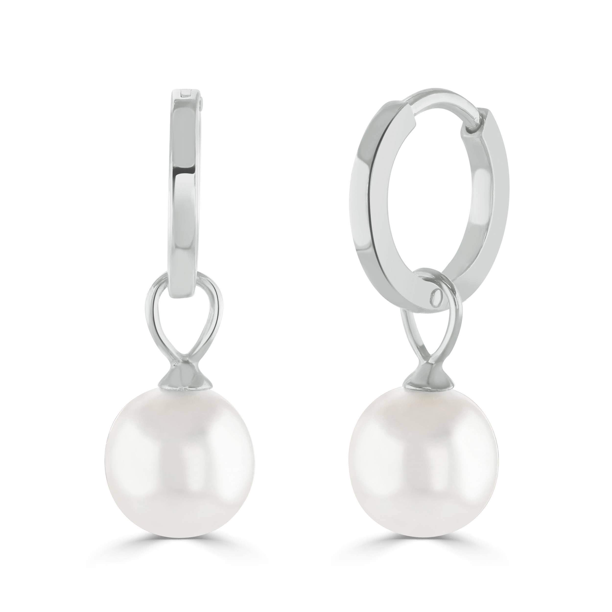Silver Pearl Huggie Hoop Earrings