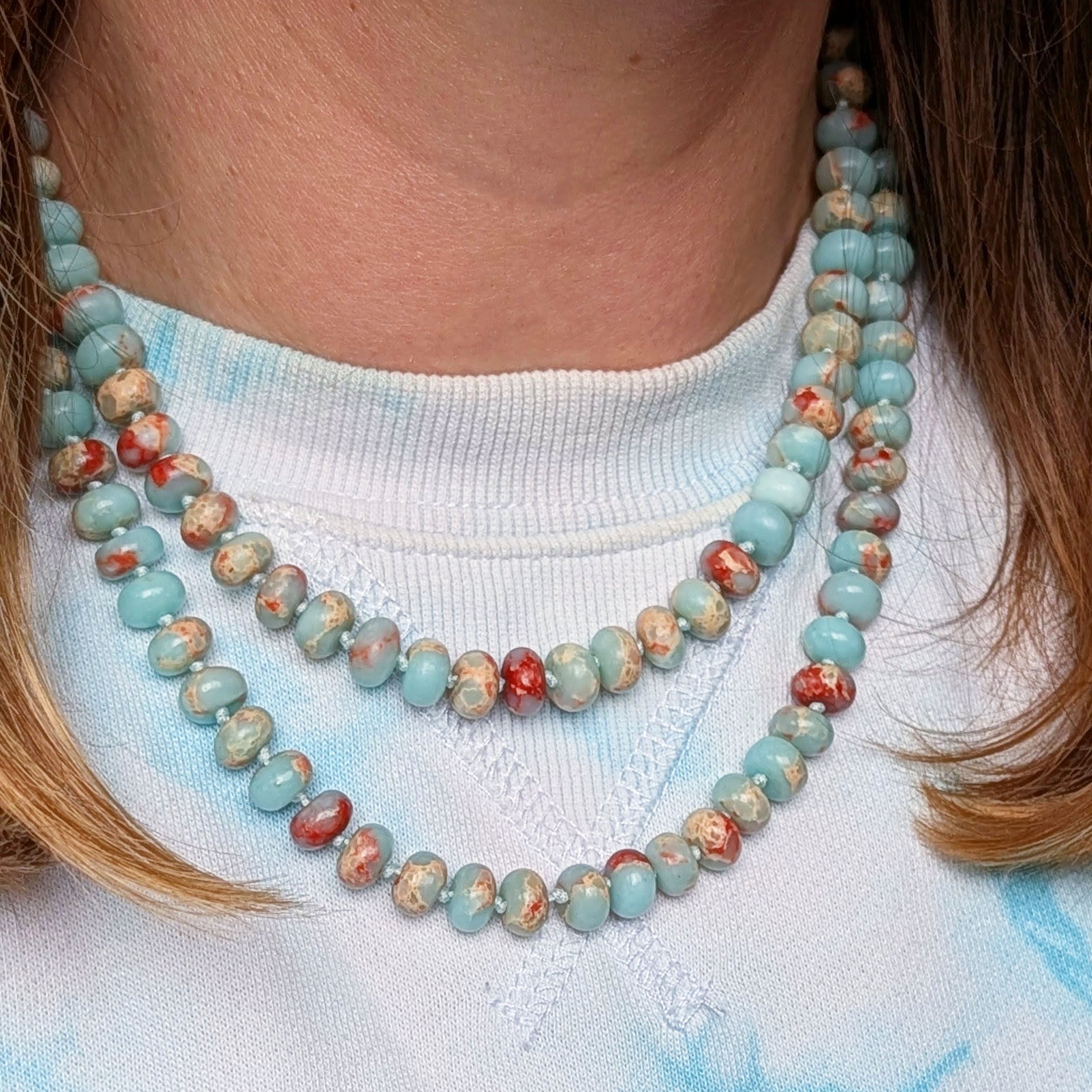 Gold Ocean Sea Foam Beaded Necklace
