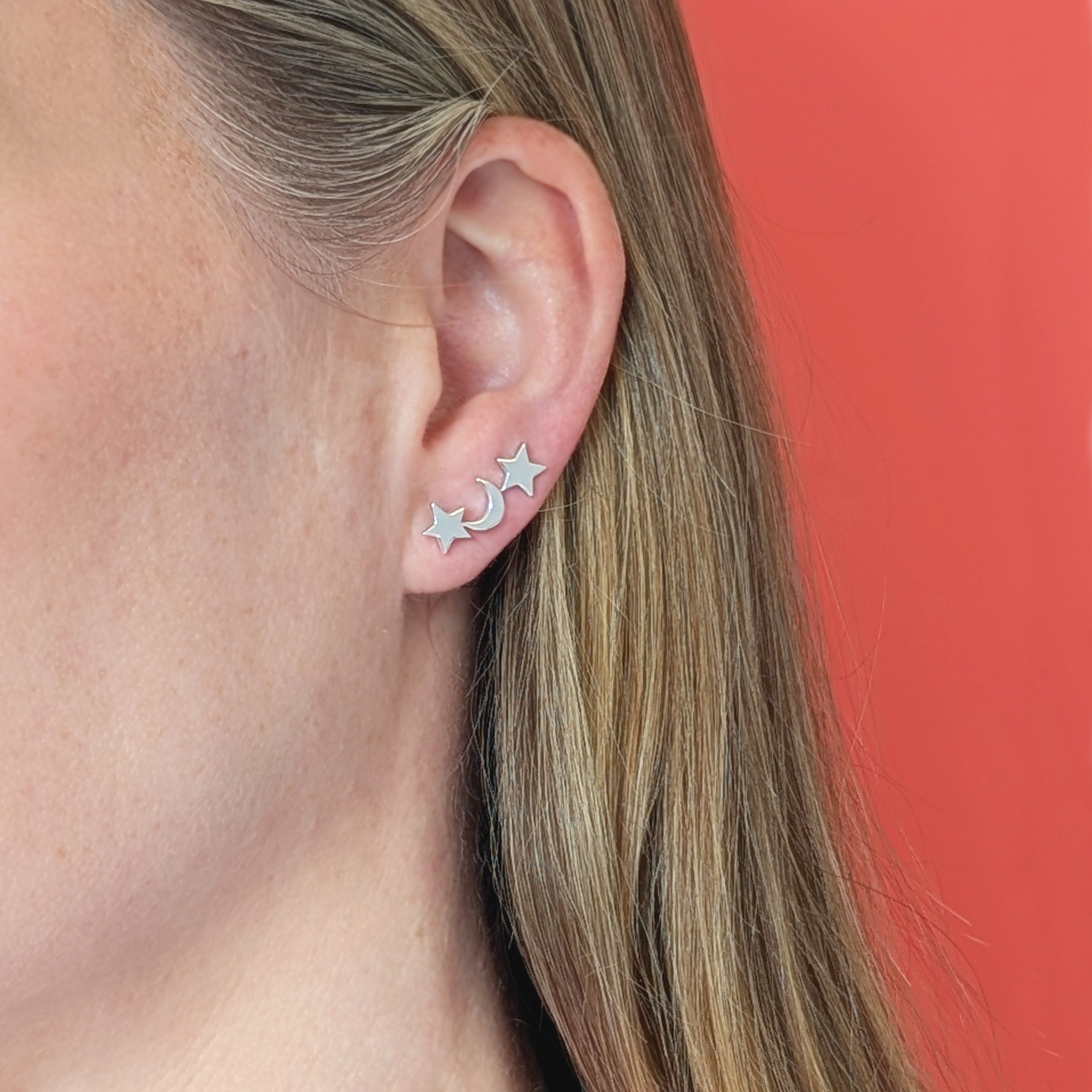 Gold Dainty Moon & Star Ear Climbers