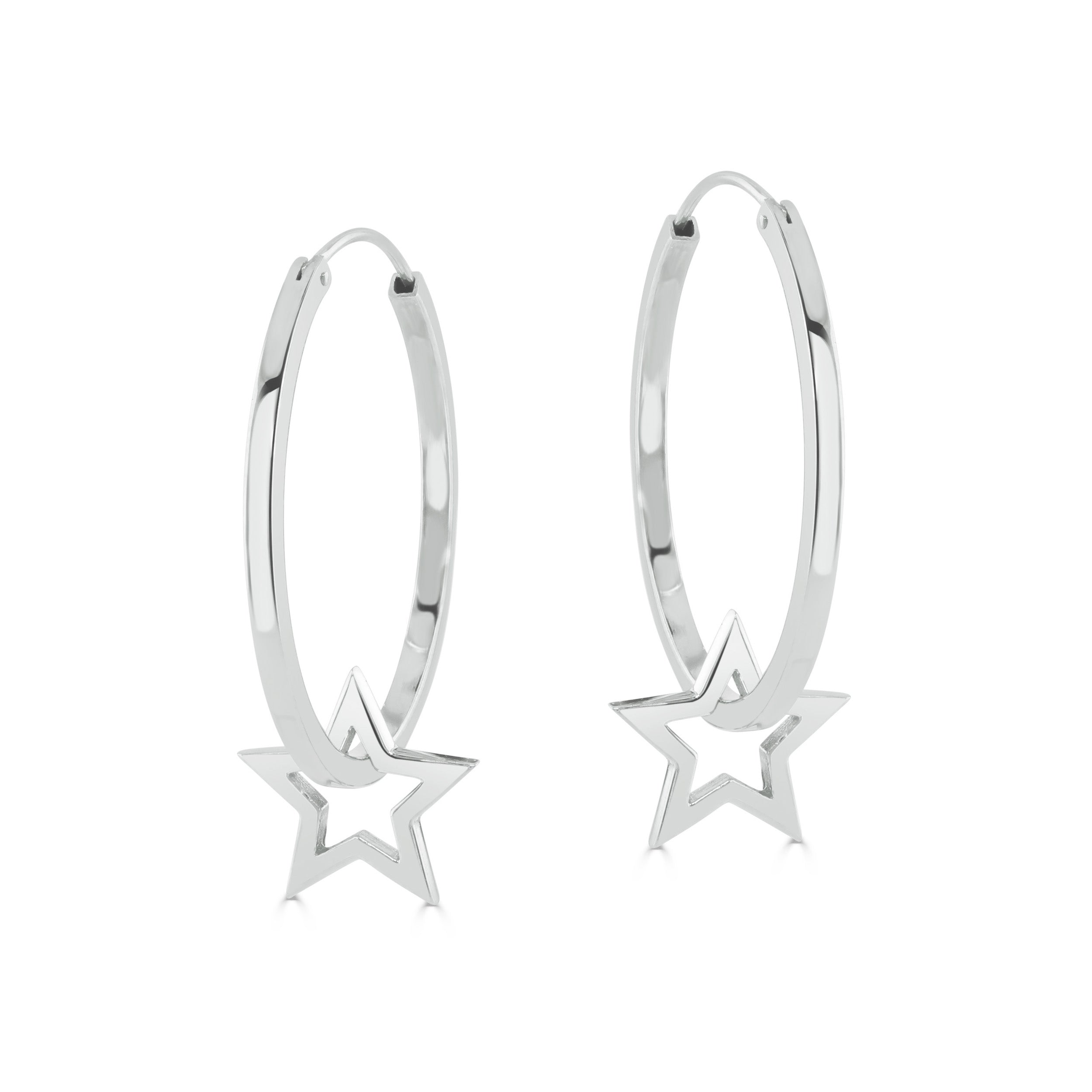 Silver Star Hoop Earrings