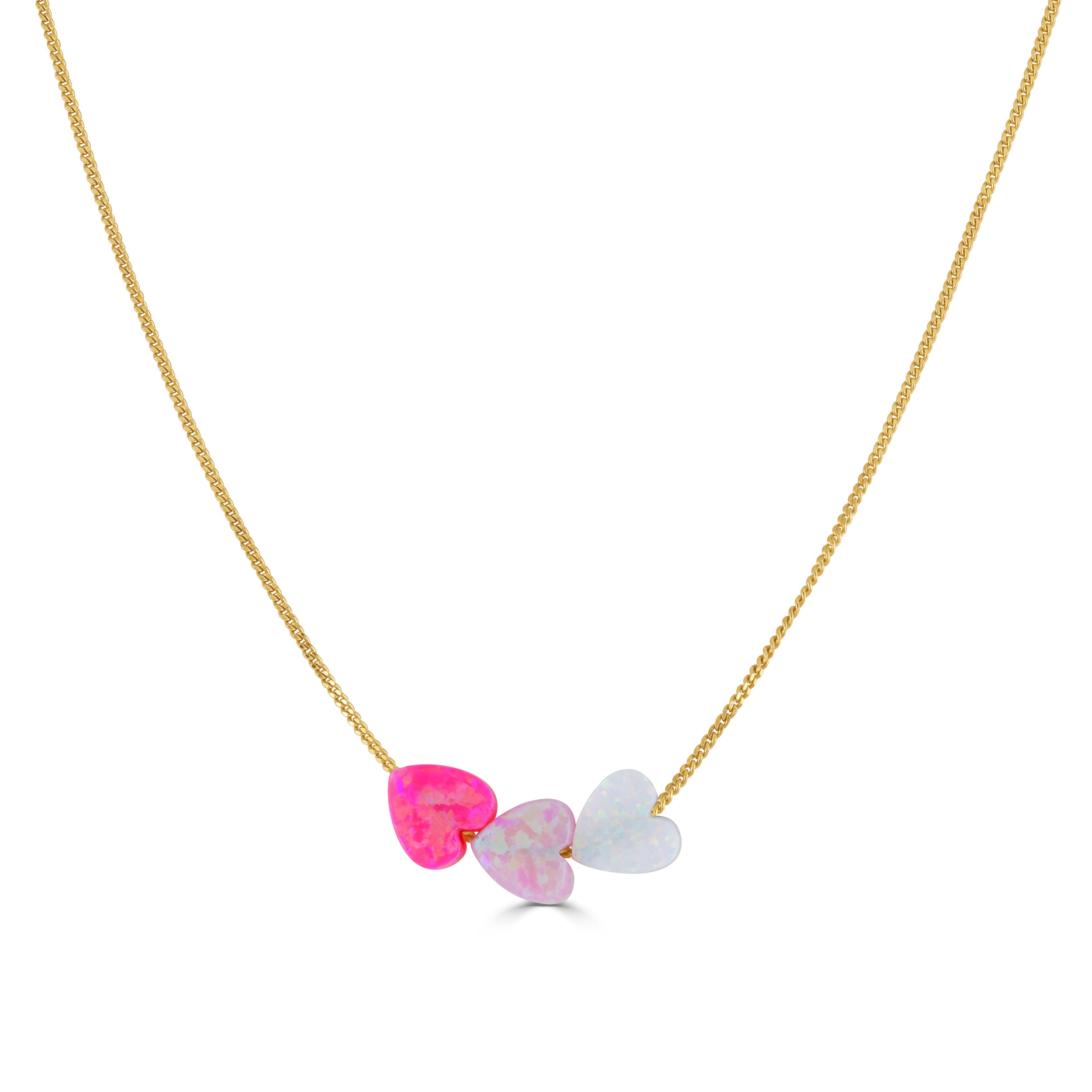 Hot Pink Pink and White Opal Heart Necklace Gold