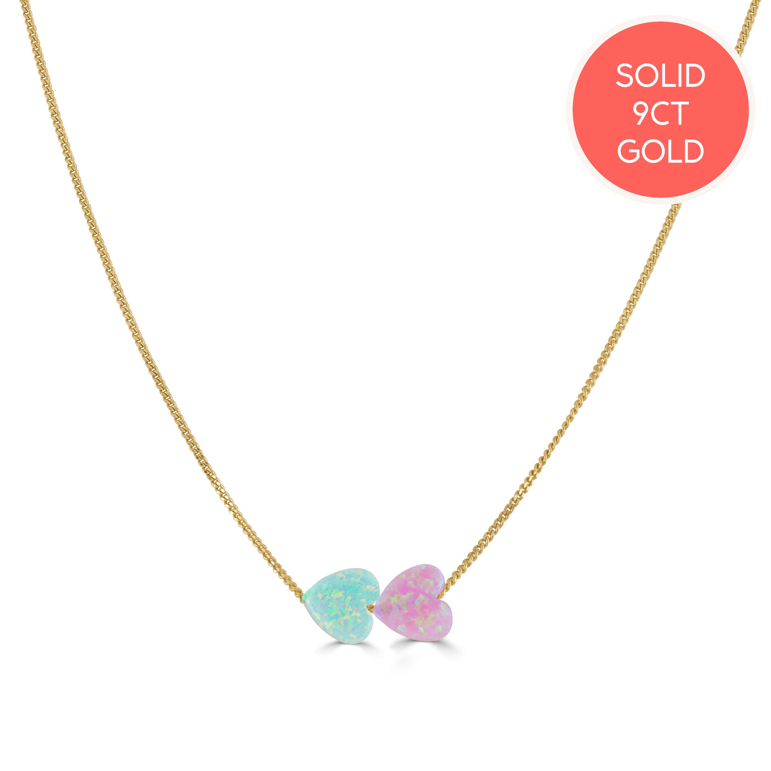 Solid Gold Colour Pop Two Opal Heart Necklace