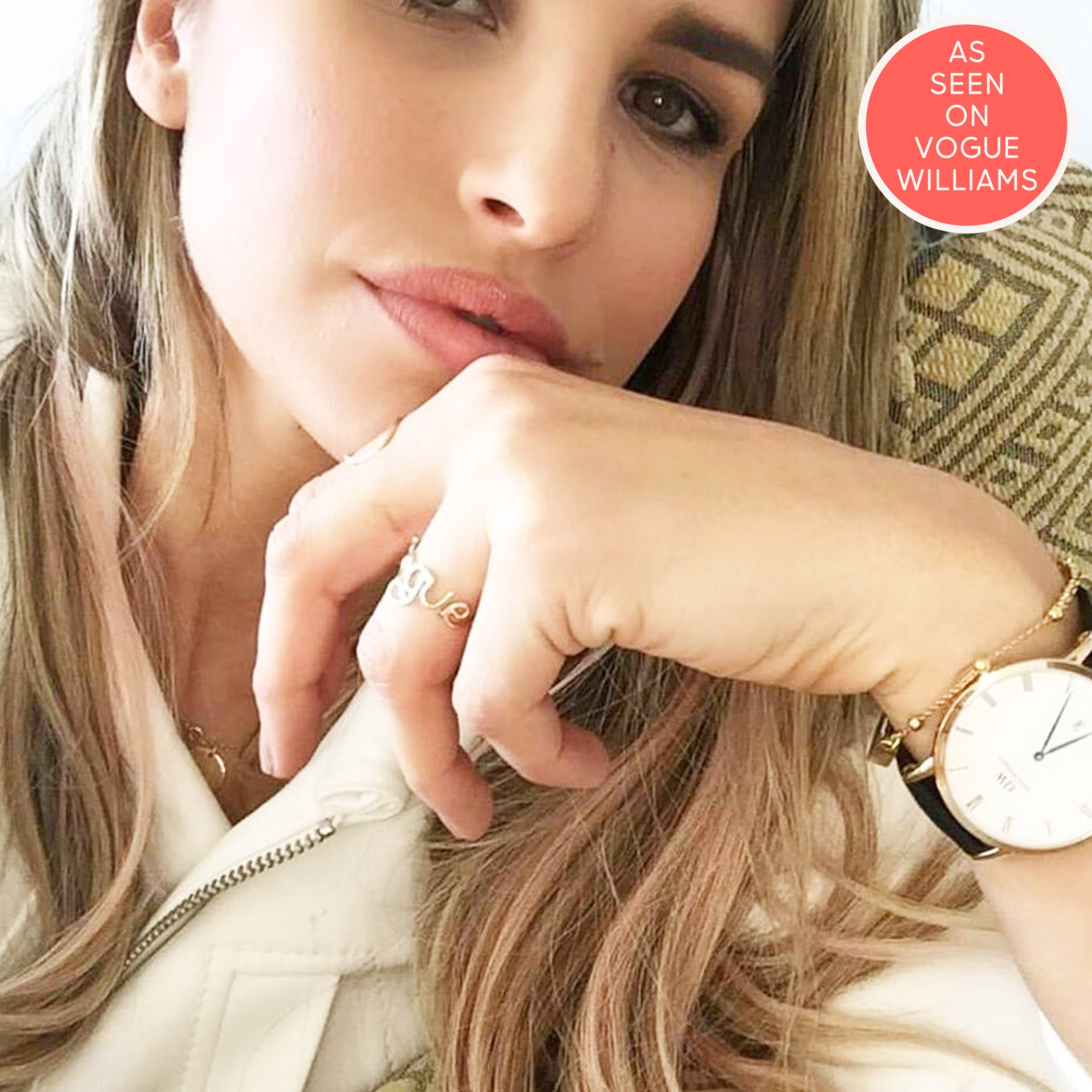 Vogue Williams wears personalised Vogue ring in gold
