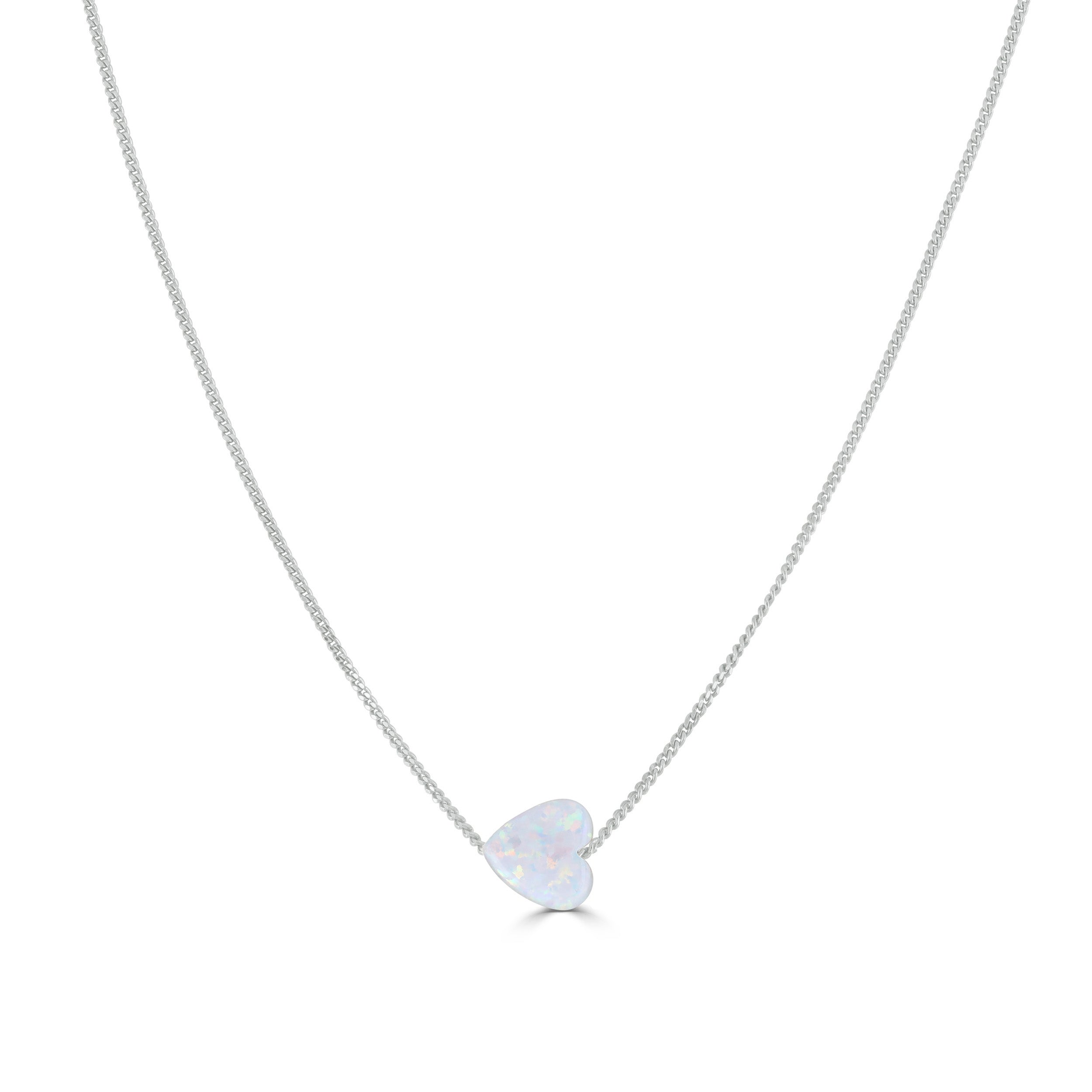 White Opal Heart Necklace Silver