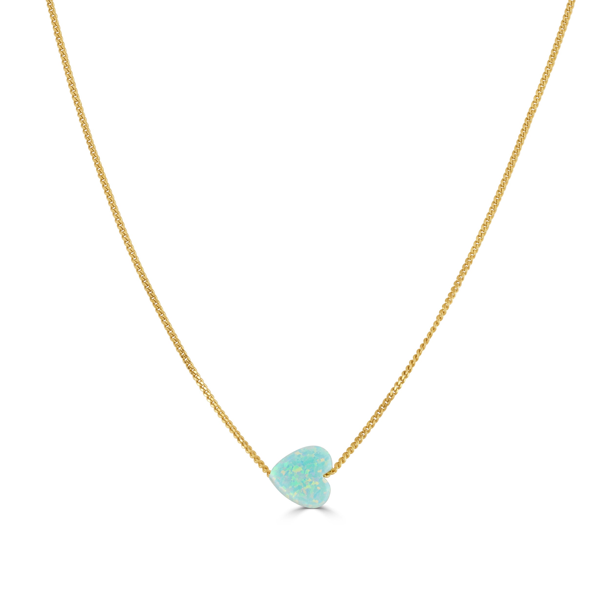 Aqua Opal Heart Necklace Gold