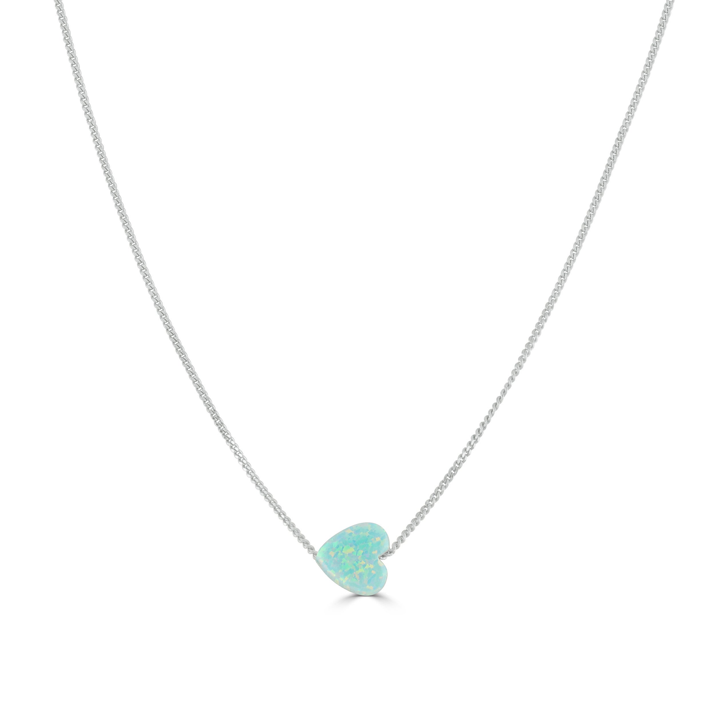 Aqua Opal Heart Necklace Silver