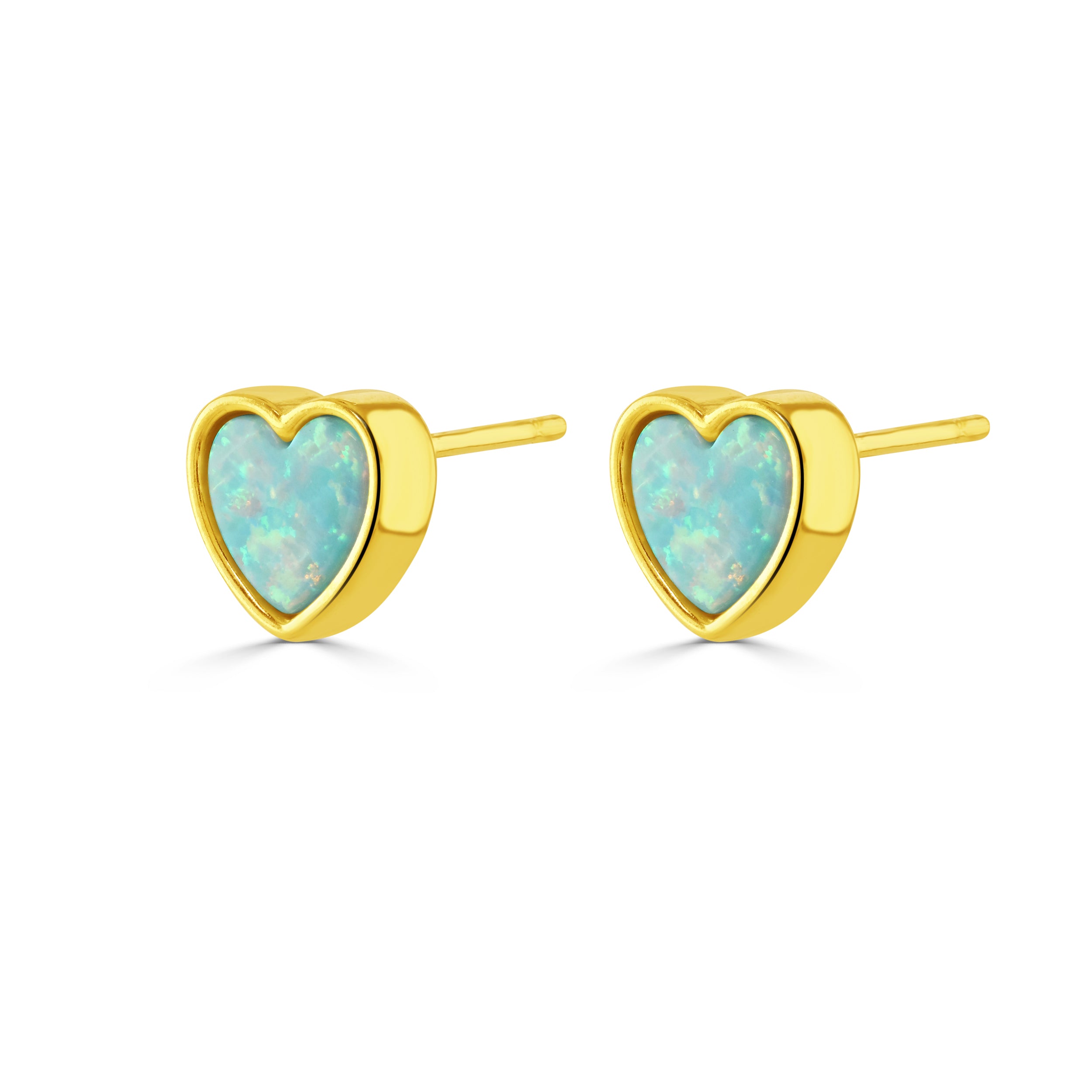 Gold Colour Pop Aqua Opal Heart Stud Earrings