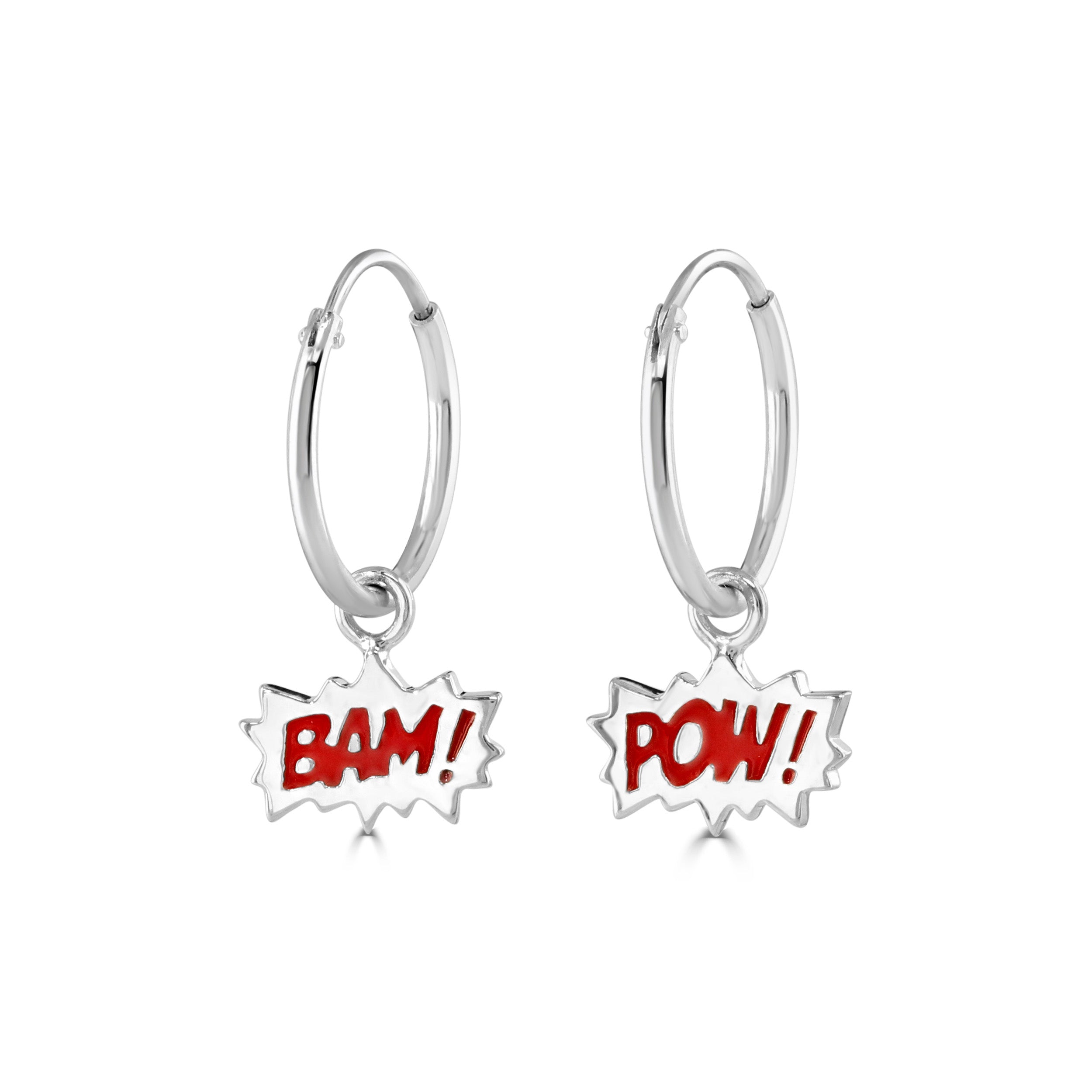Silver Bam! & Pow! Hoop Earrings
