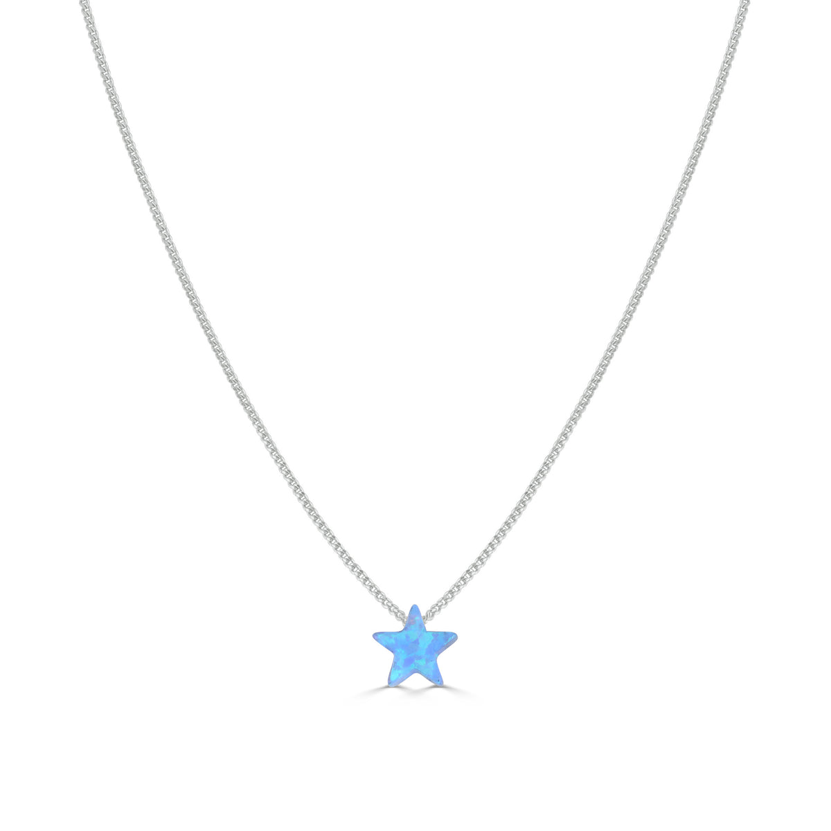 Silver Colour Pop Blue Opal Star Necklace