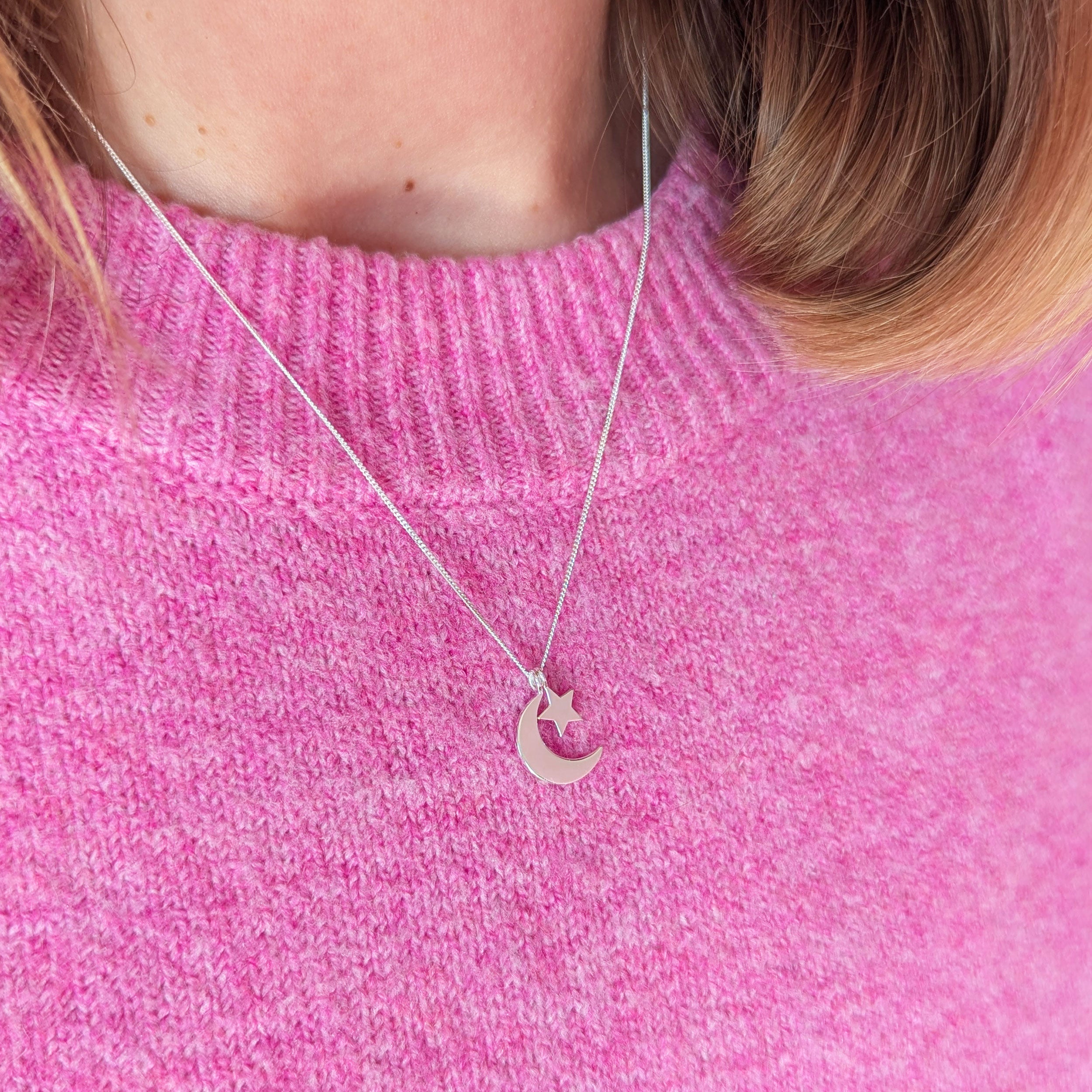 Silver Dainty Moon & Star Necklace