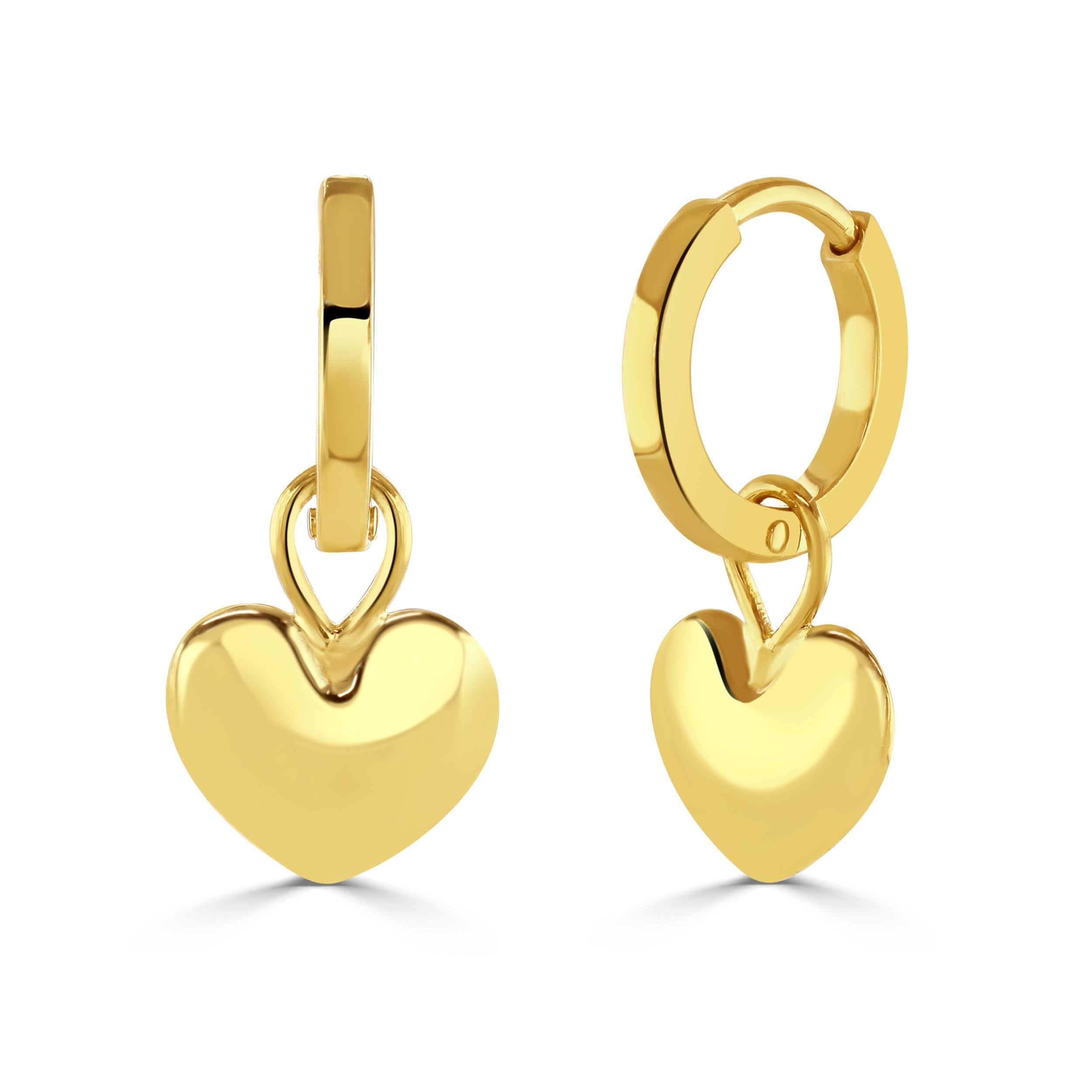 Gold Heart Charm on Huggie Hoop