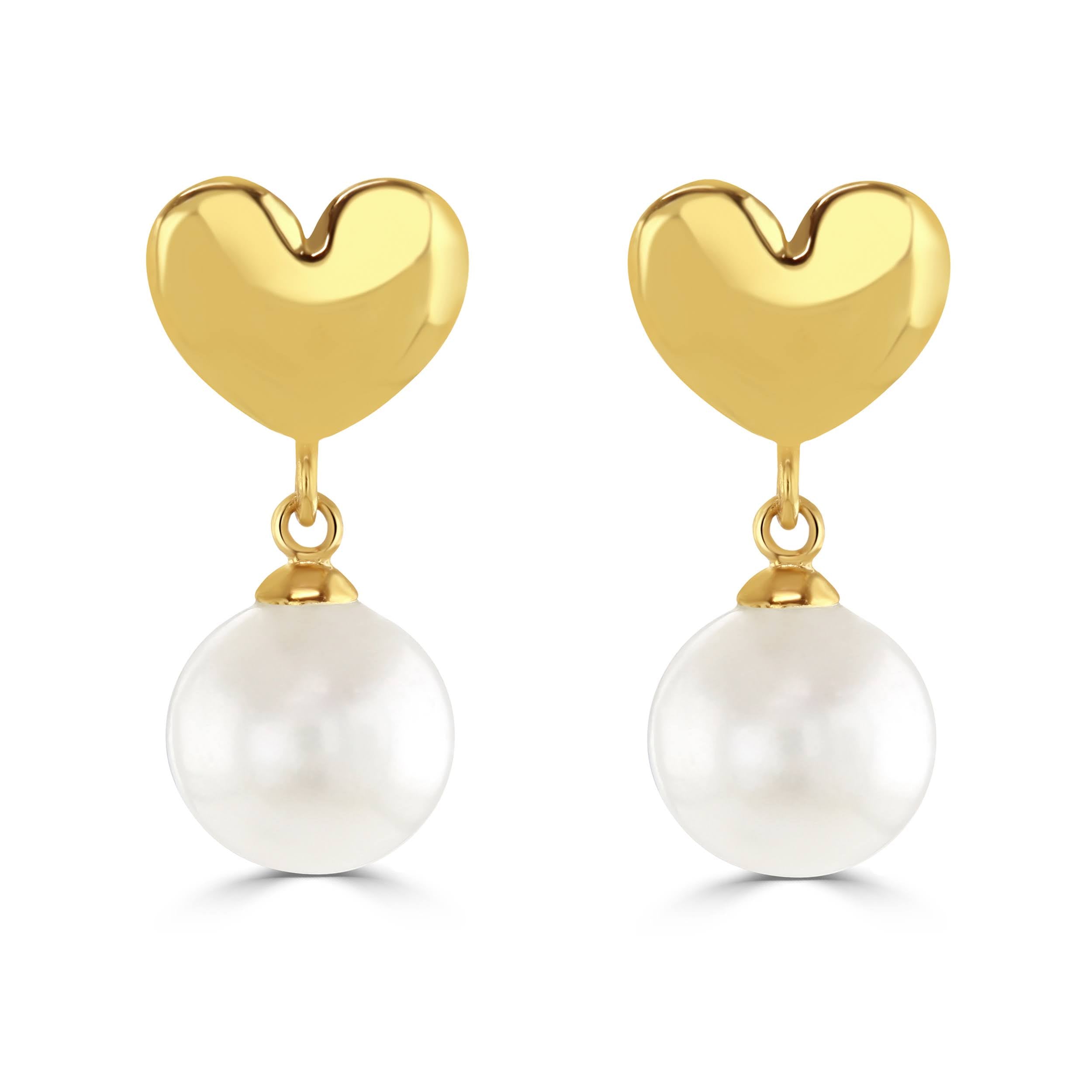 Heart and freshwater pearl stud earrings