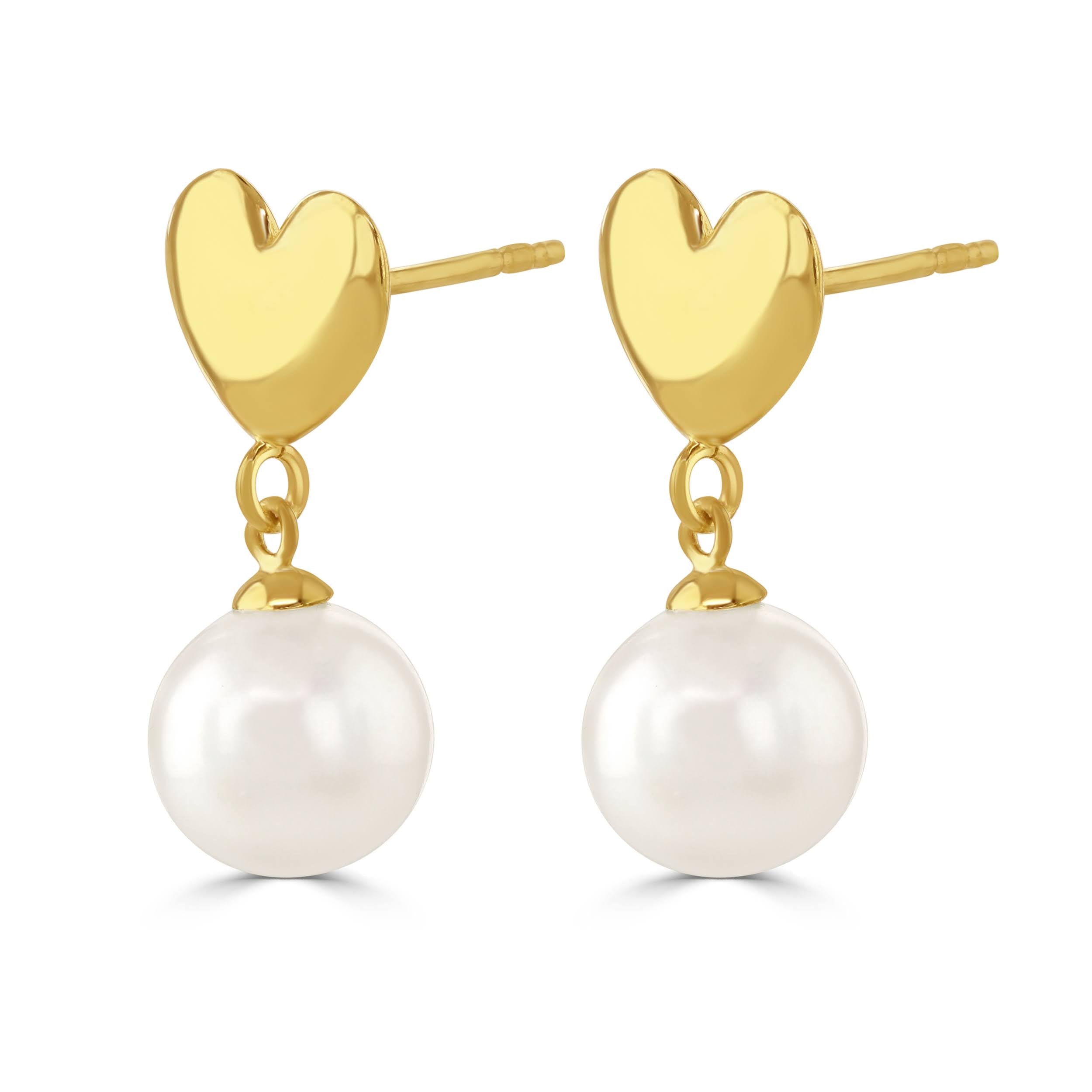 Heart and freshwater pearl stud earrings