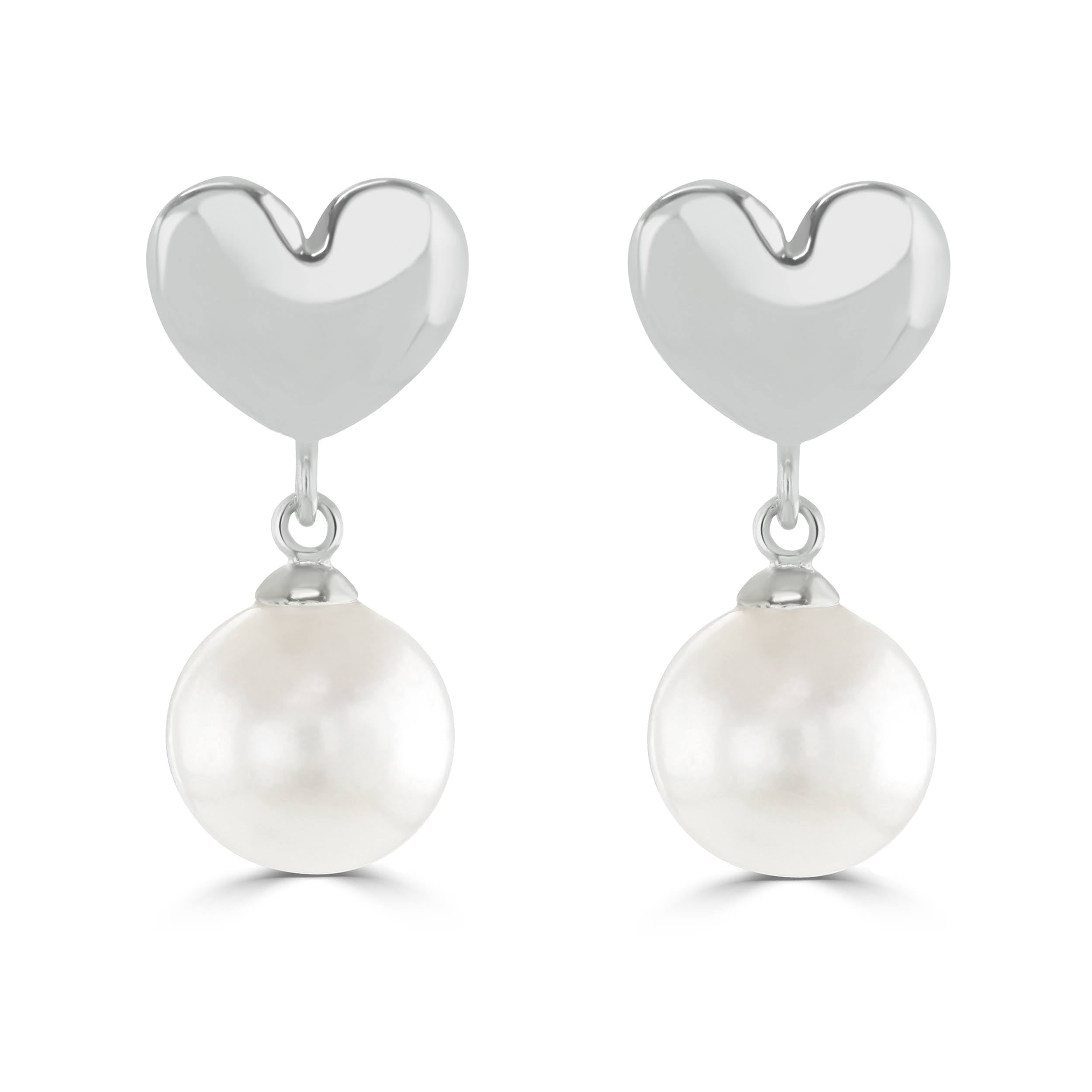 Silver Heart and freshwater pearl stud earrings