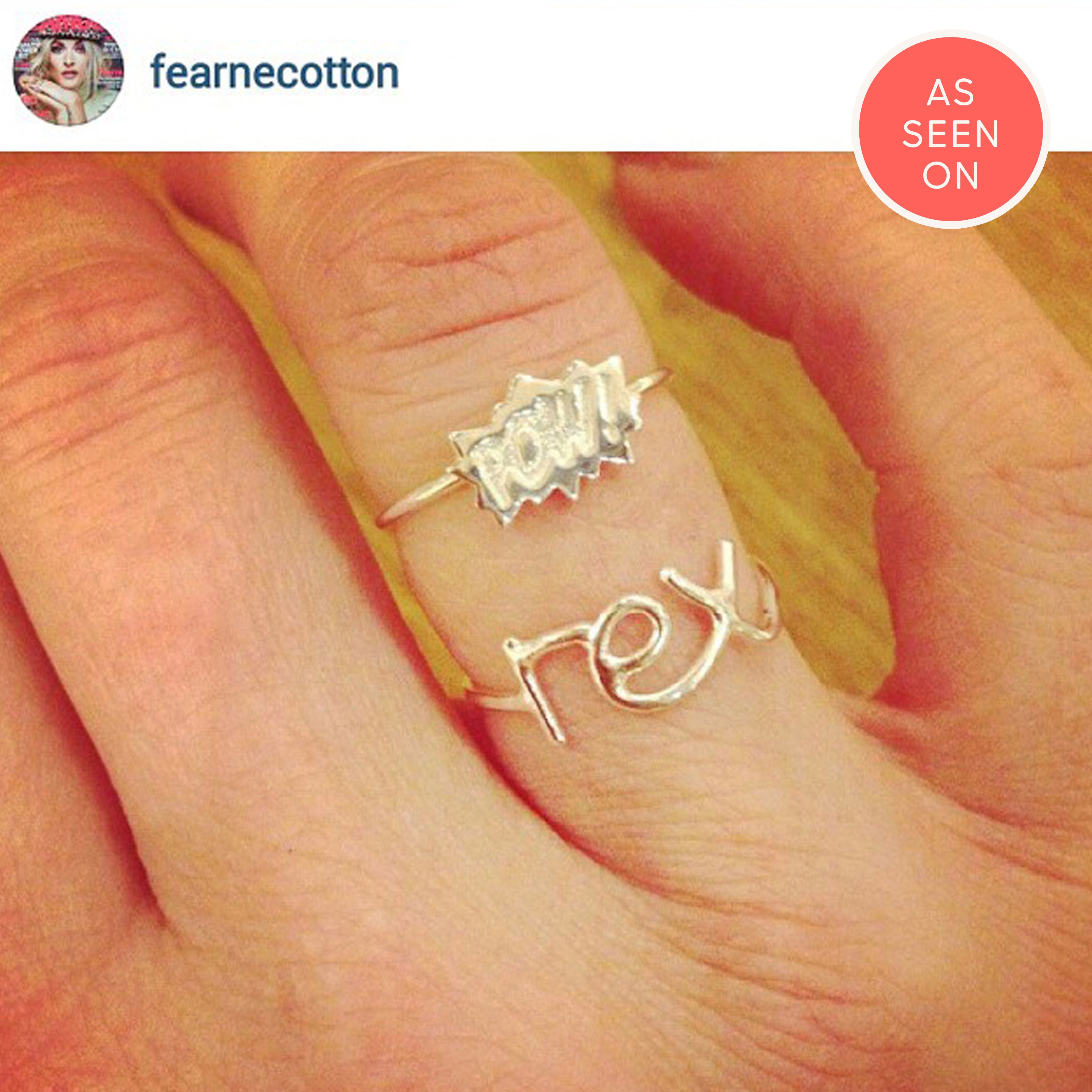 Fearne Cotton wears personalised rex ring in silver close-up