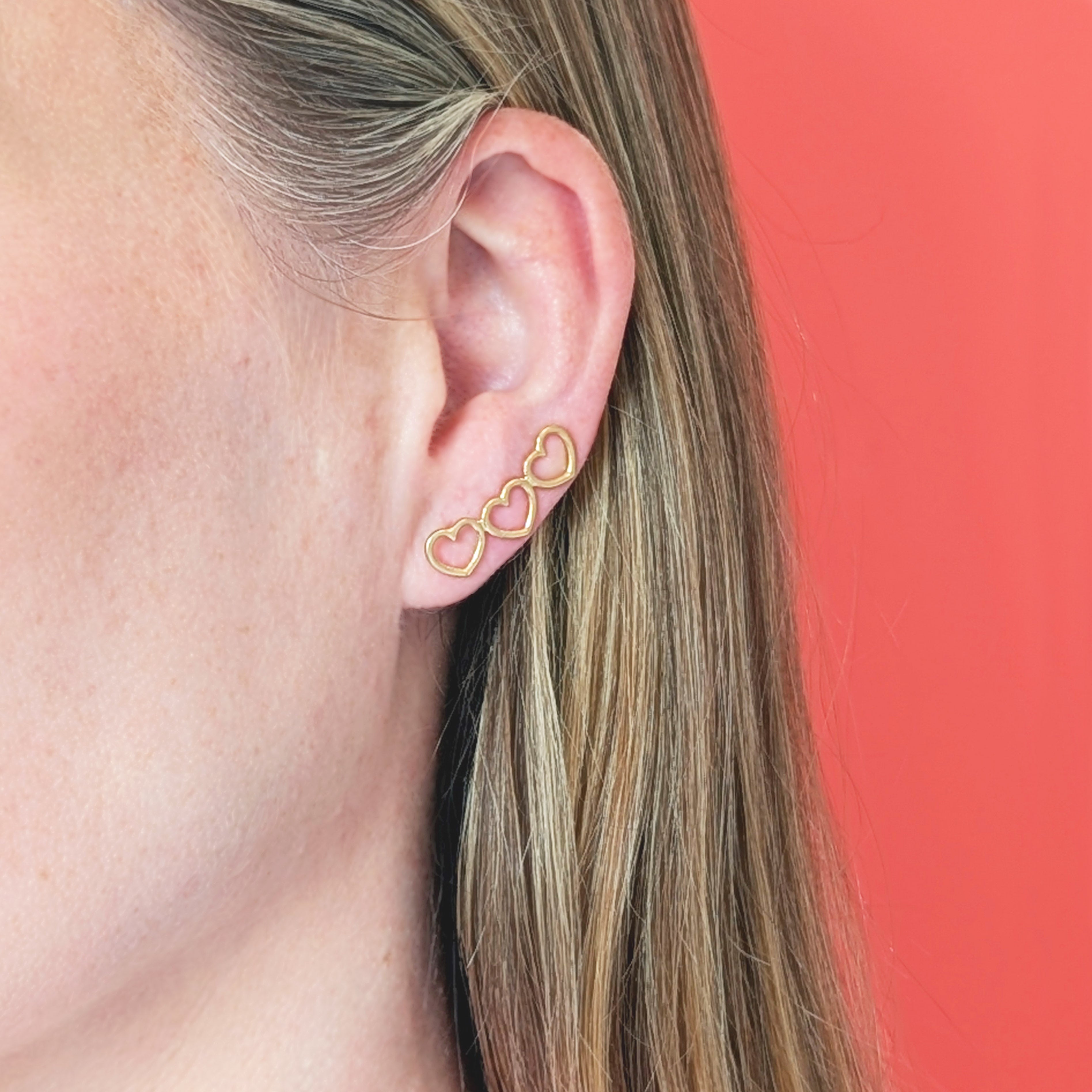 Gold Written Heart Ear Climbers