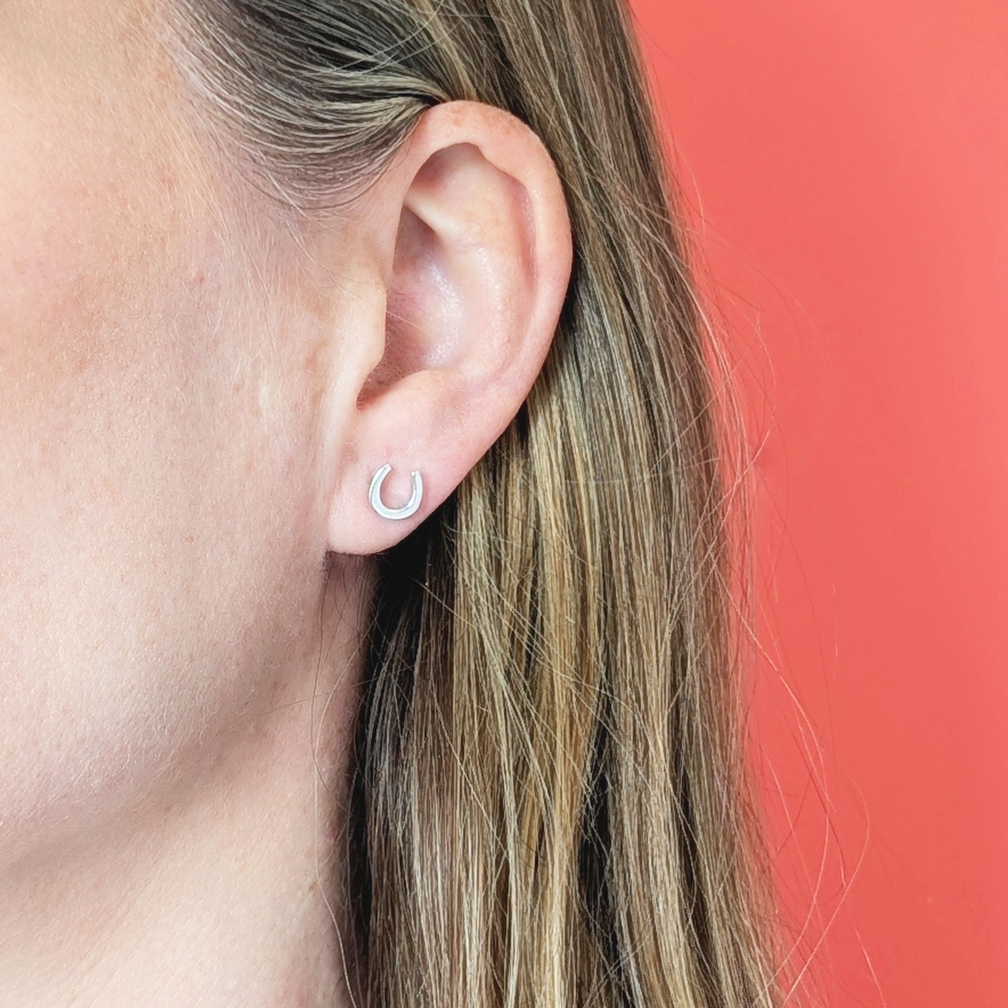 Silver Dainty Lucky Horseshoe Stud Earrings
