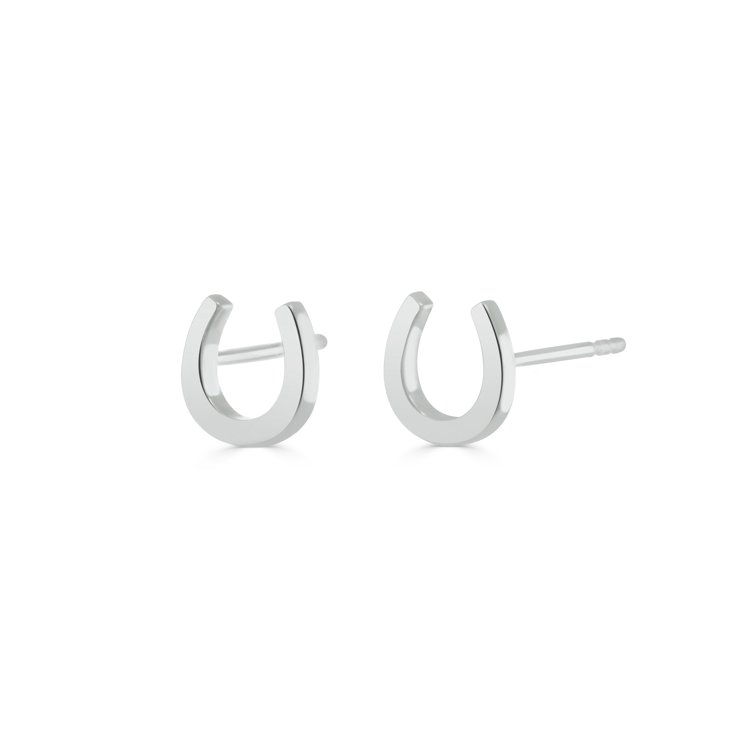 Silver Lucky Horseshoe Stud Earrings