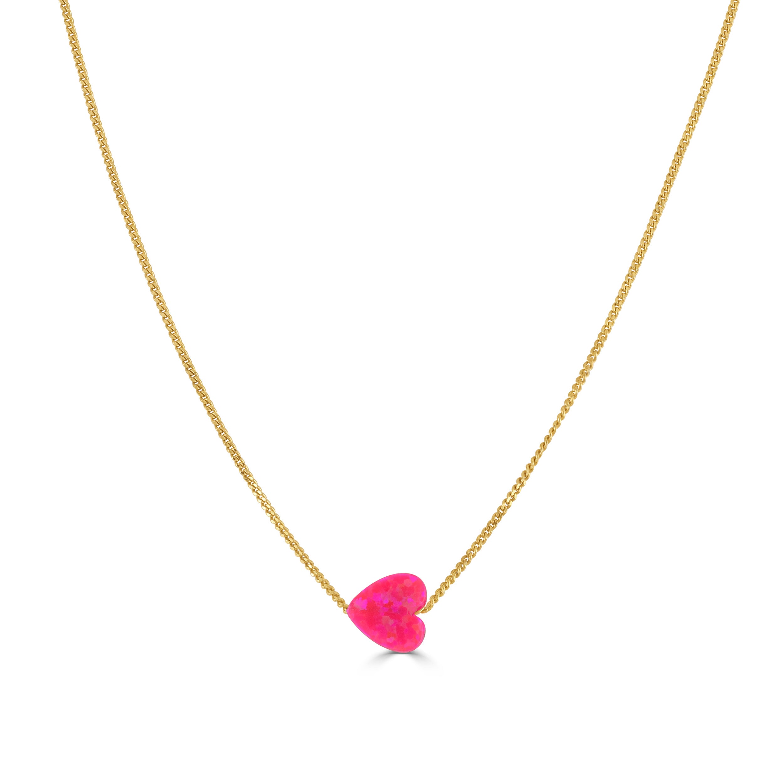 Hot Pink Opal Heart Necklace Gold