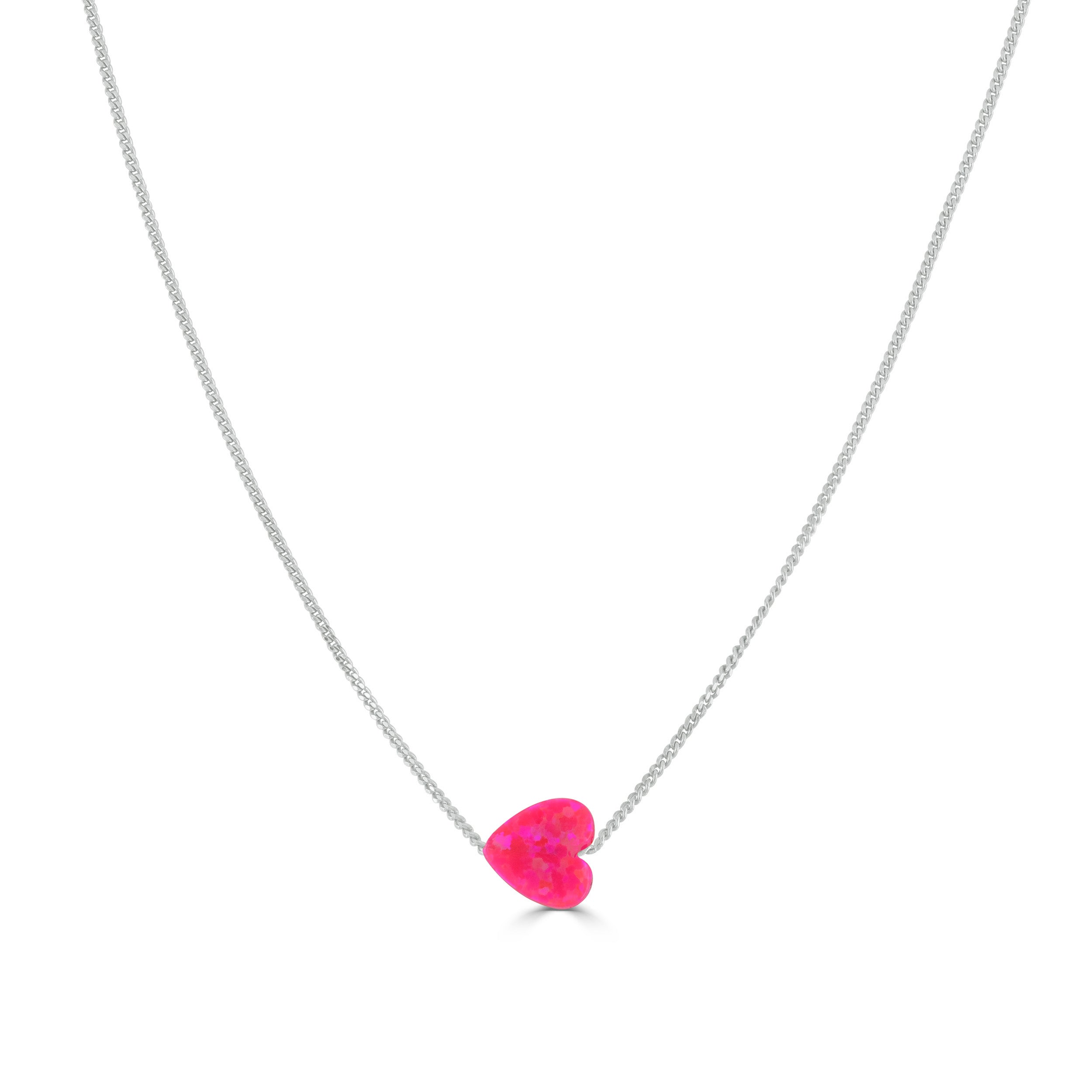 Silver Colour Pop Hot Pink Opal Heart Necklace