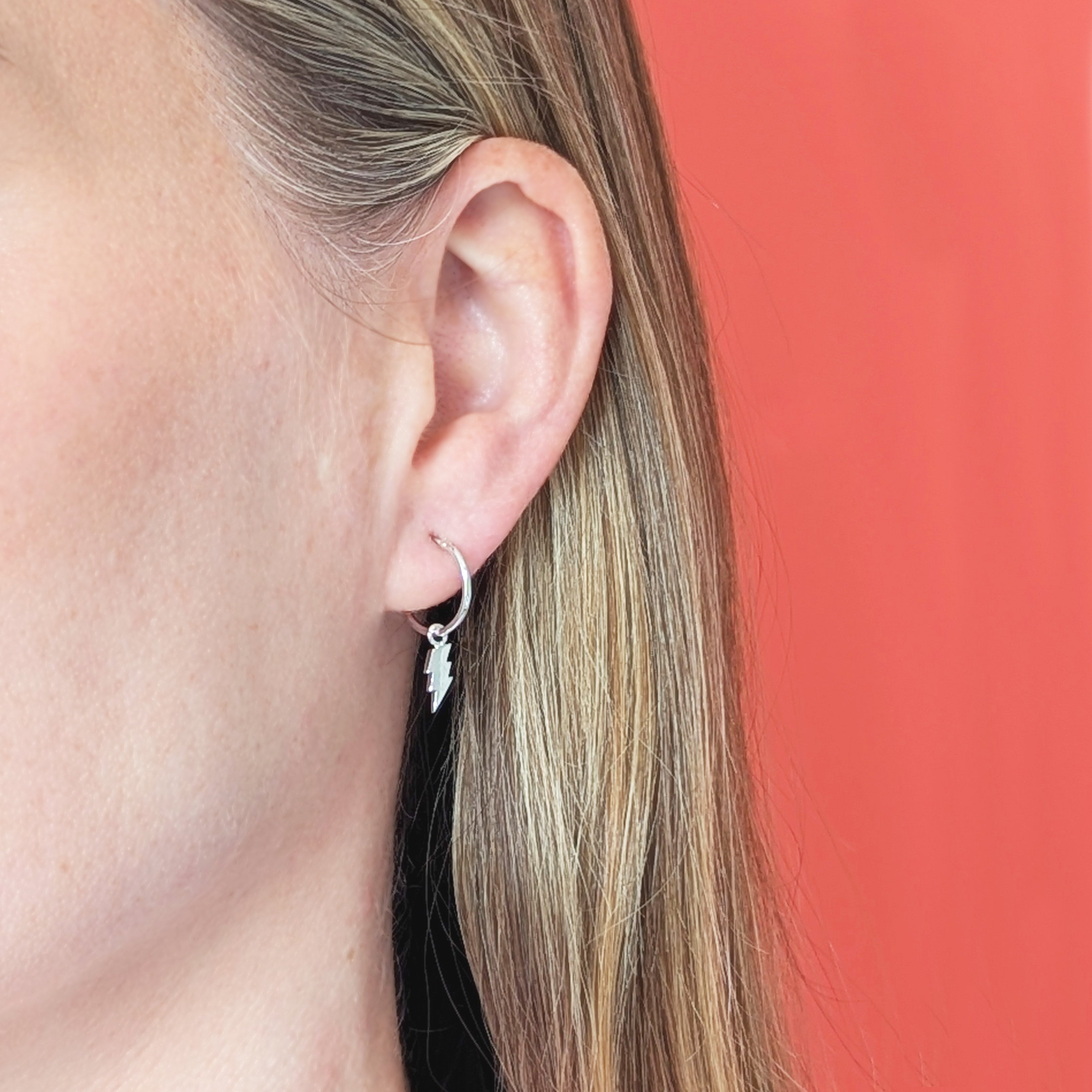 Silver Dainty Lightning Hoop Earrings