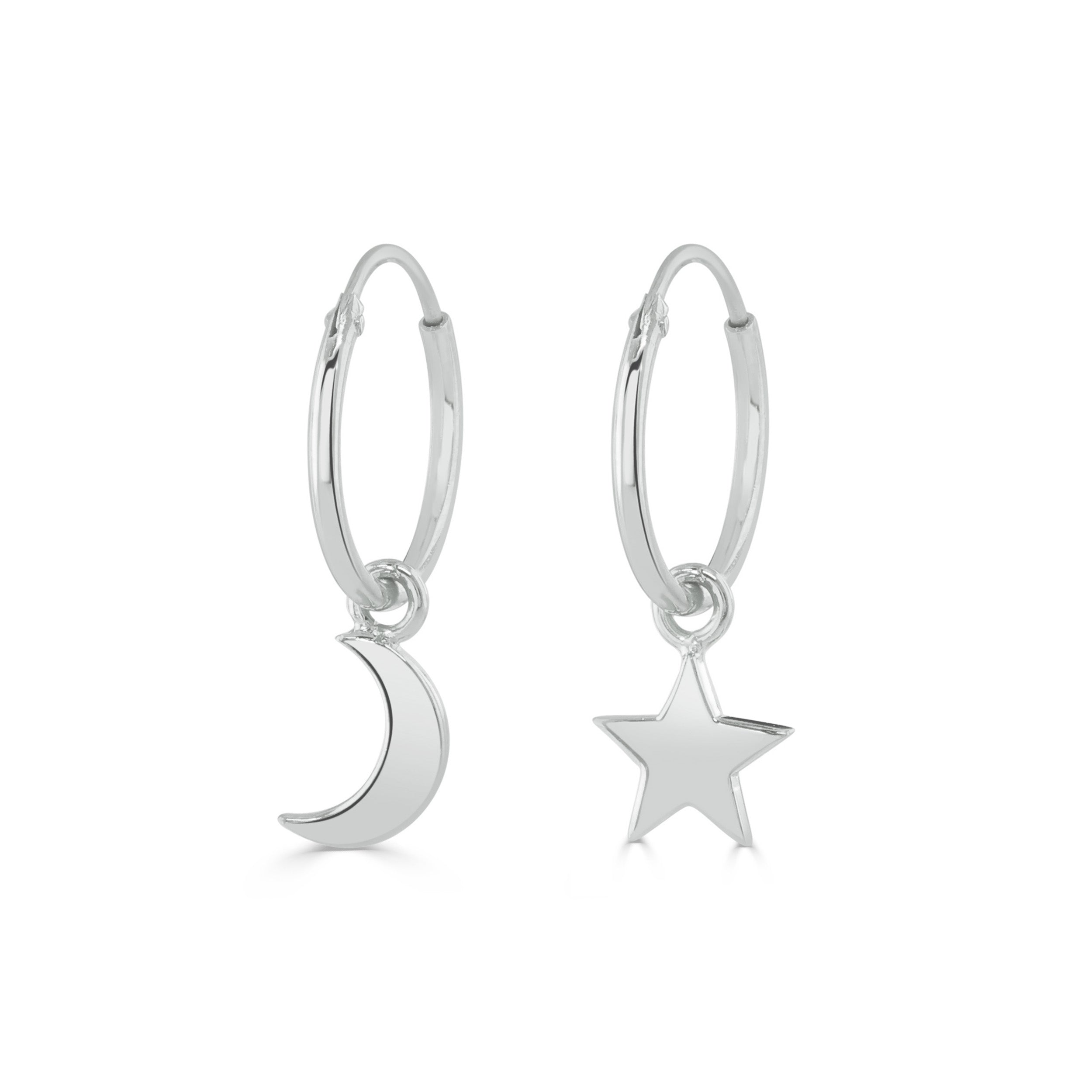 Silver Moon and Star Hoop Earrings
