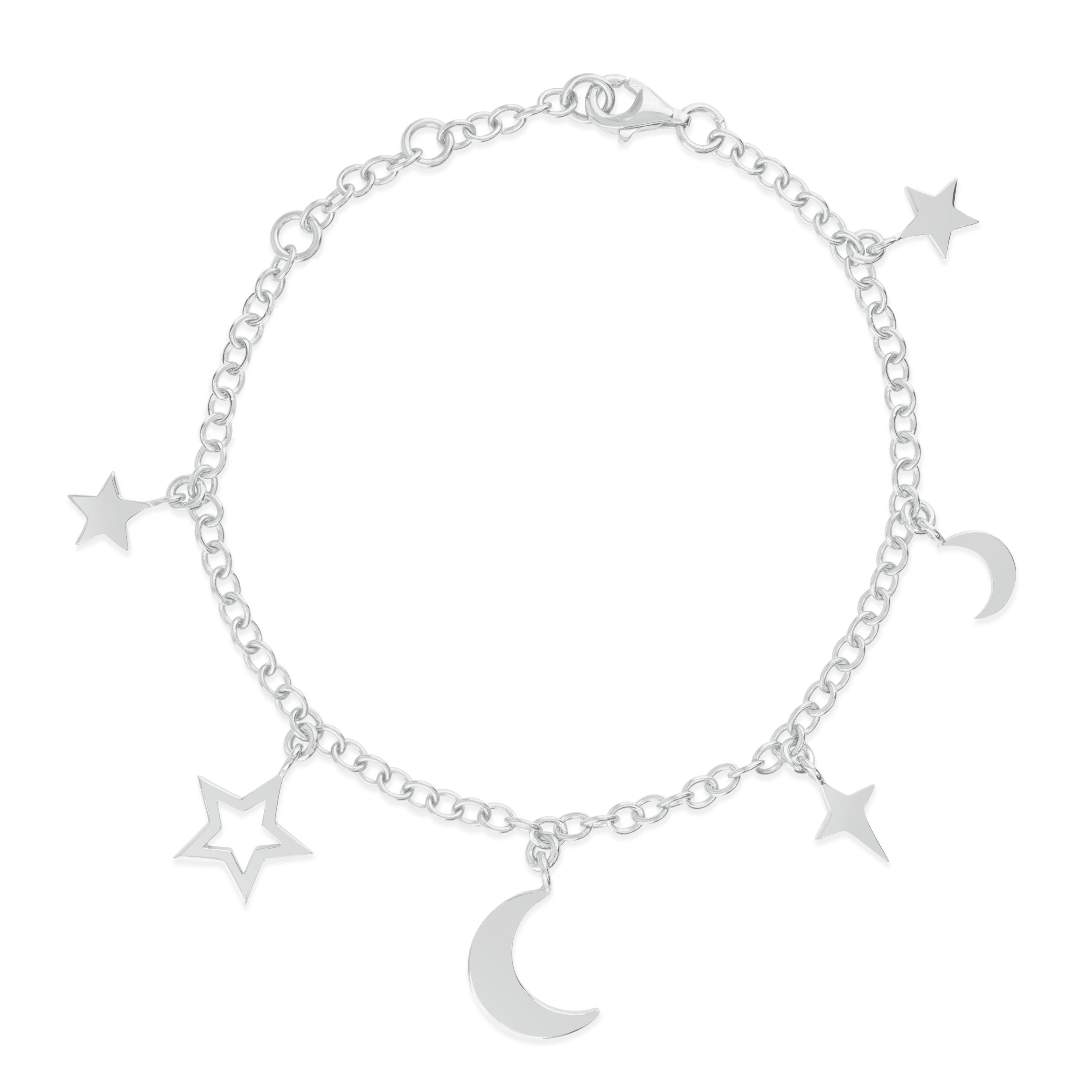 Silver Moon and Star Charm Bracelet