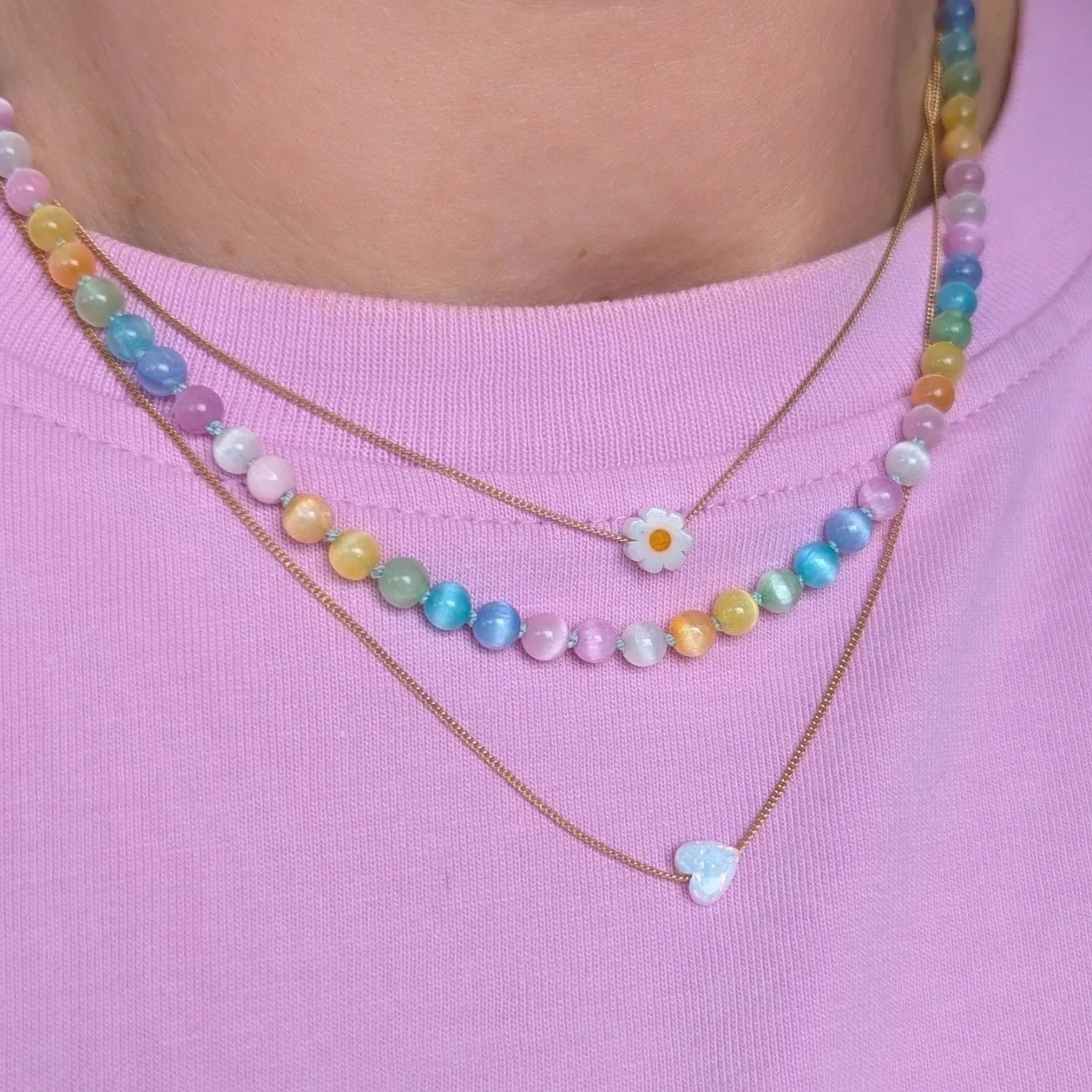 Gold Colour Pop White Opal Heart Necklace