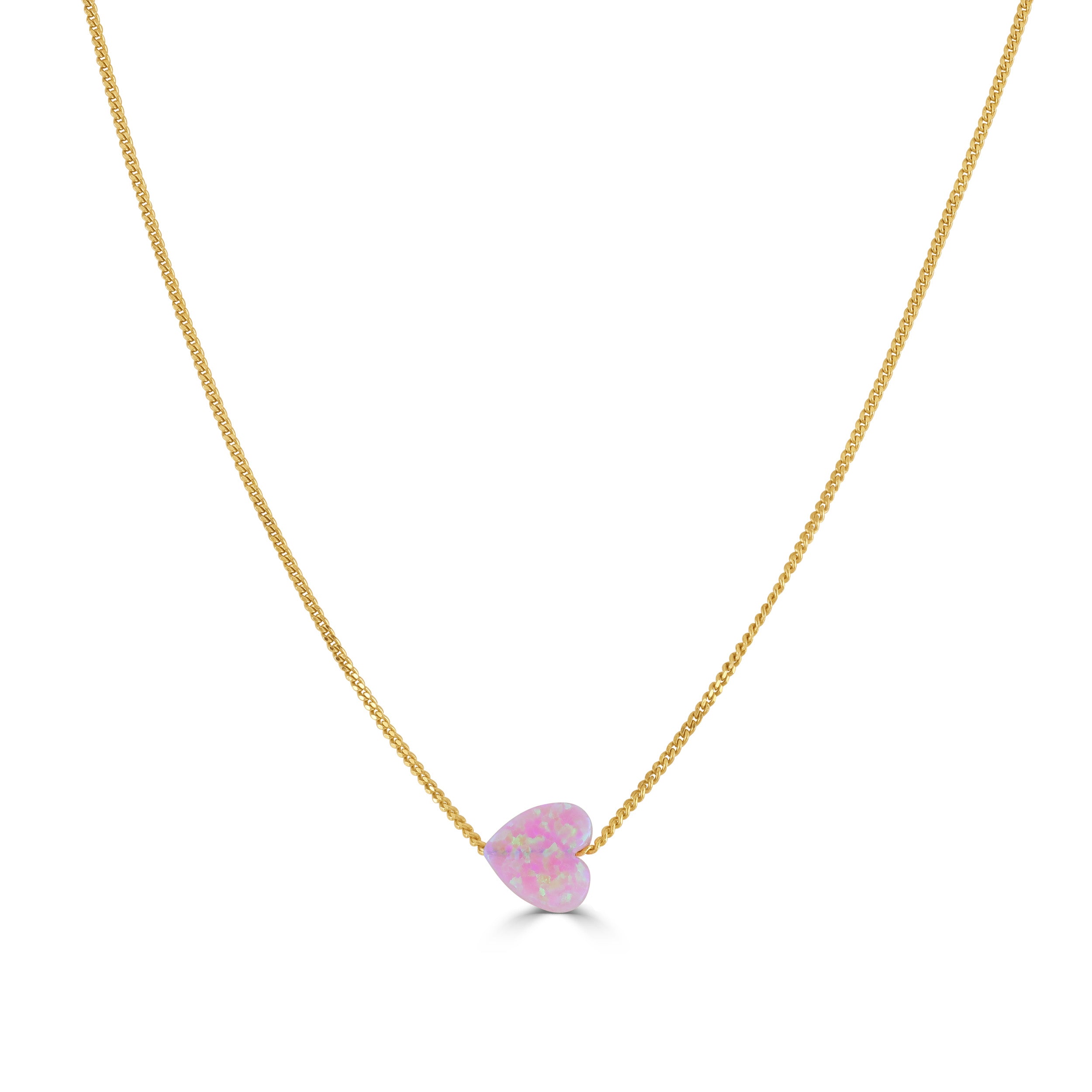 Pink Opal Heart Necklace Gold