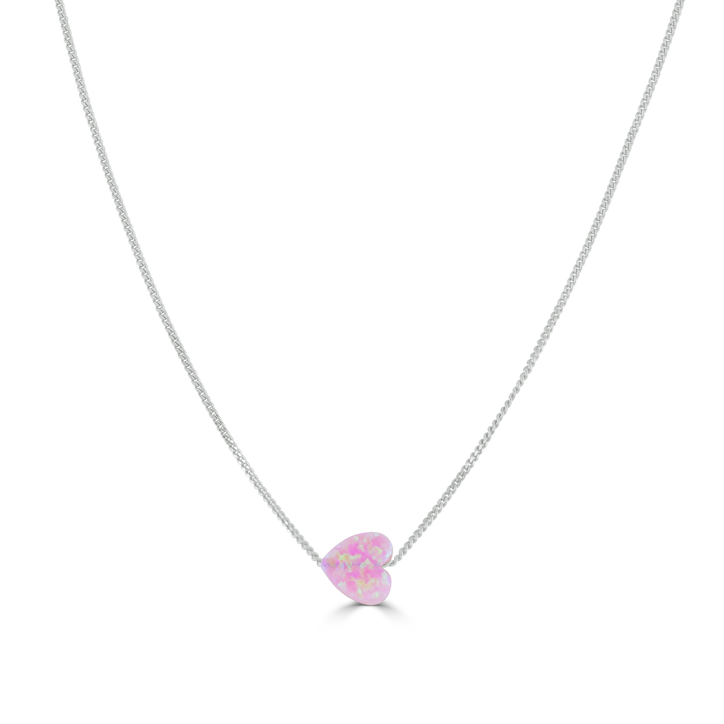 Pink Opal Heart Necklace Silver