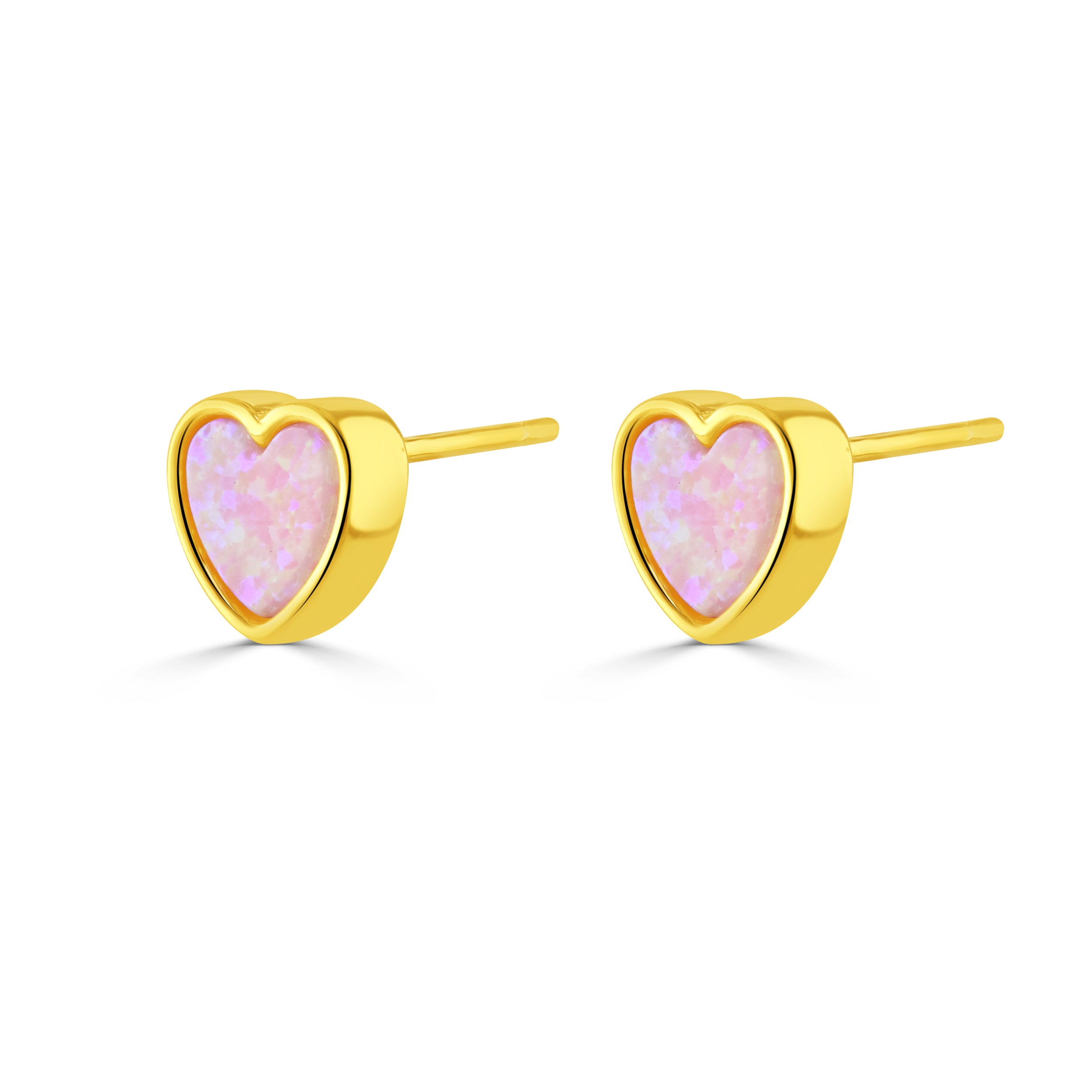 Gold Colour Pop Pink Opal Heart Stud Earrings